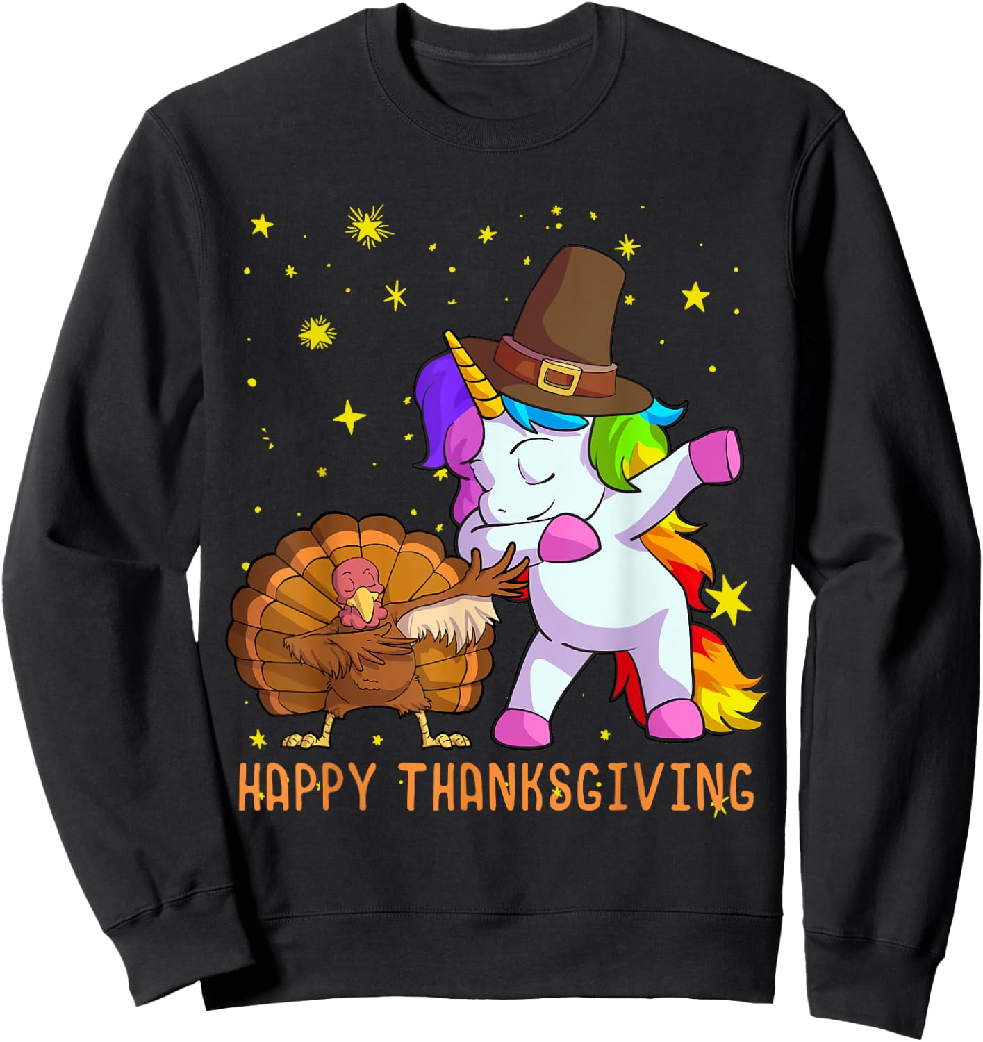 Cute Unicorn Thanksgiving Shirt For Girls Pilgrim Hat Turkey Sweatshirt - Sweatshirt | Black