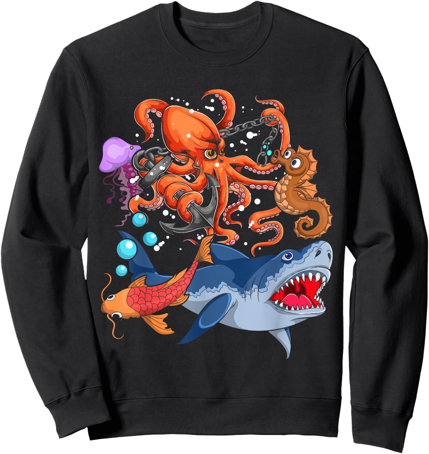 Octopus Jellyfish Seahorse Shark Zookeeper Kids Ocean Animal Sweatshirt - Sweatshirt | Black