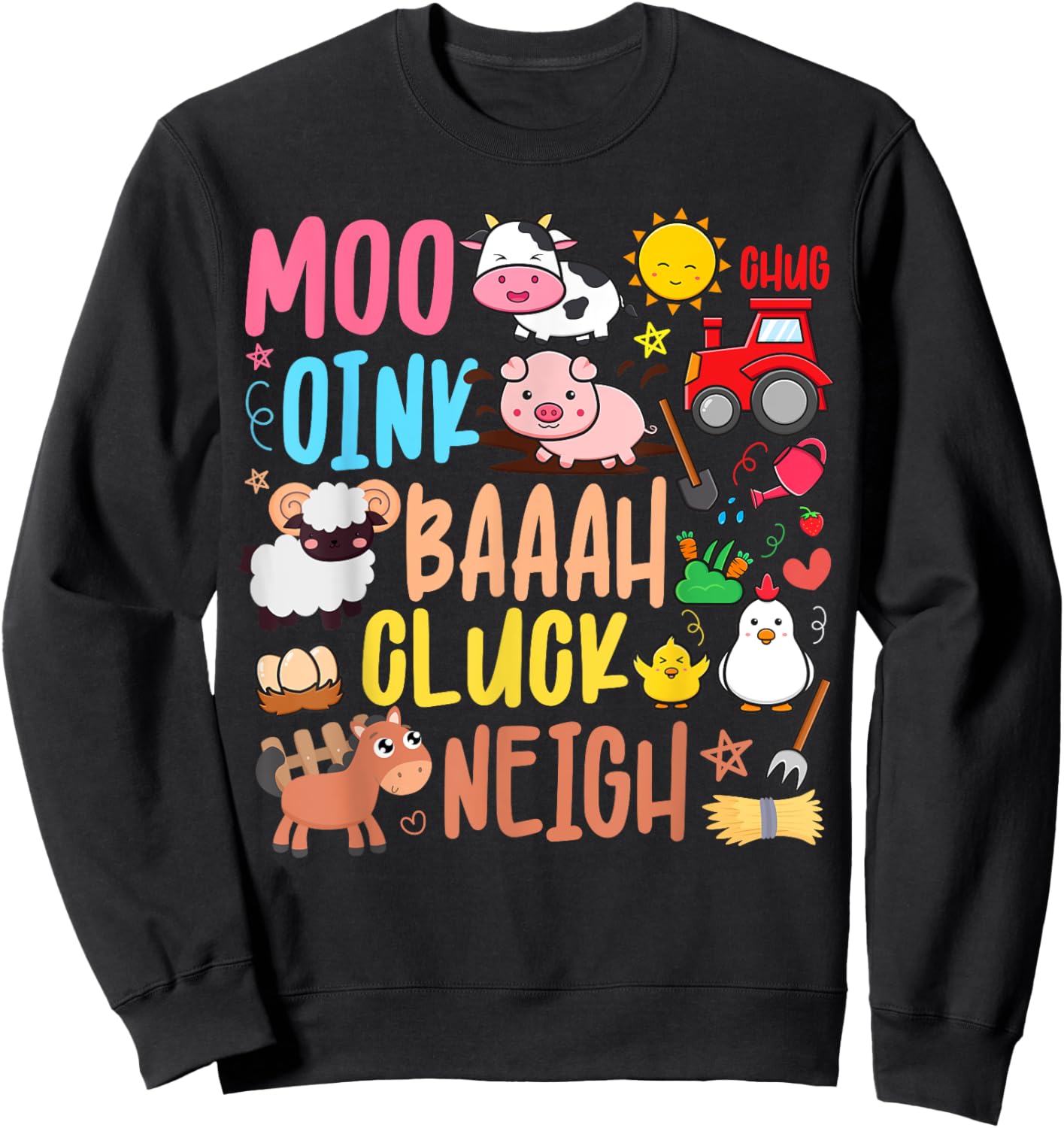 Farm Animals Sounds Oink Baa Neigh Cluck Moo Kids Farmer Sweatshirt - Sweatshirt | Black