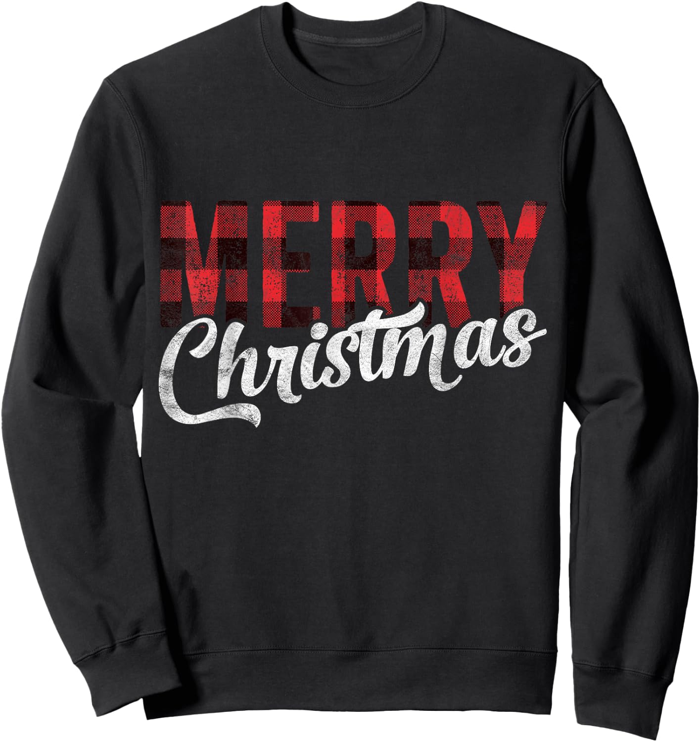 Merry Christmas Gift Family Xmas Red Buffalo Plaid Woman Sweatshirt - Sweatshirt | Black
