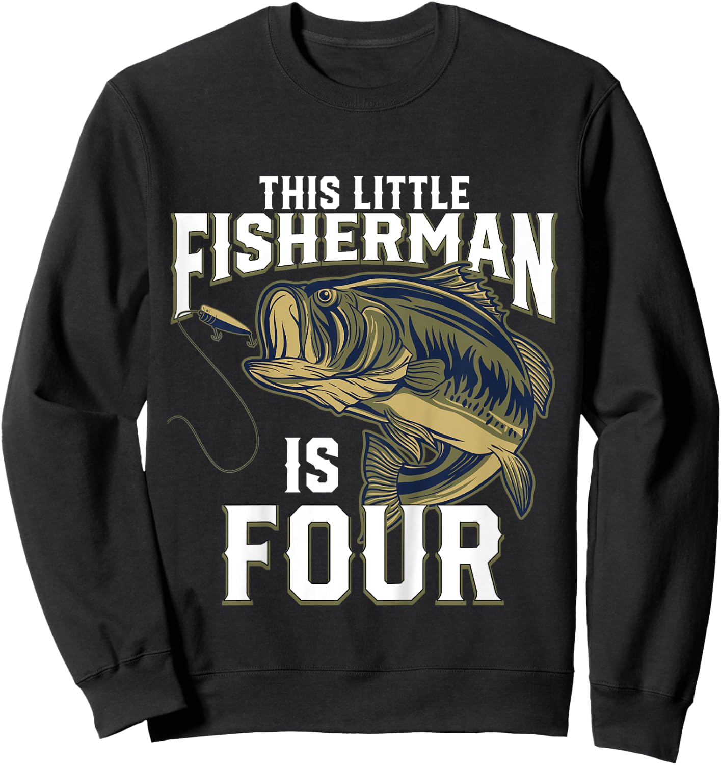 Kids 4 Year Old Fishing Birthday Party Fisherman 4th Gift Boy Sweatshirt - Sweatshirt | Black