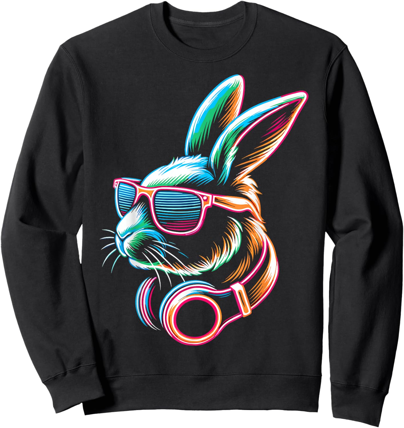 Bunny Rabbit With Sunglasses And DJ Headphones Sweatshirt - Sweatshirt | Black