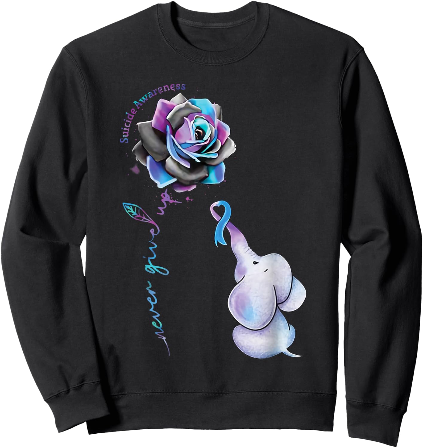 Suicide Prevention Awareness Flower Elephant Ribbon Gift Sweatshirt - Sweatshirt | Black