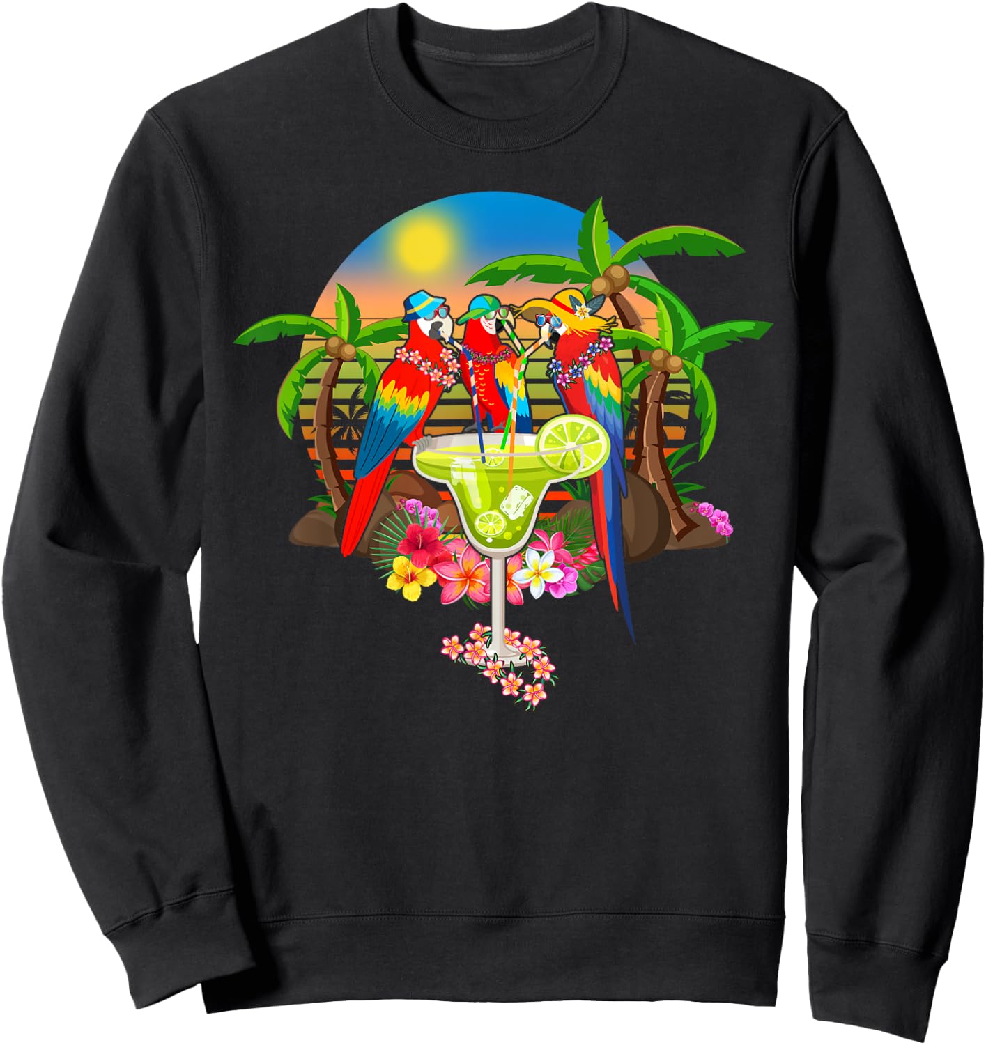 Parrots Drinking Margarita On Summer Vacation Birds Fun Men Women Sweatshirt - Sweatshirt | Black