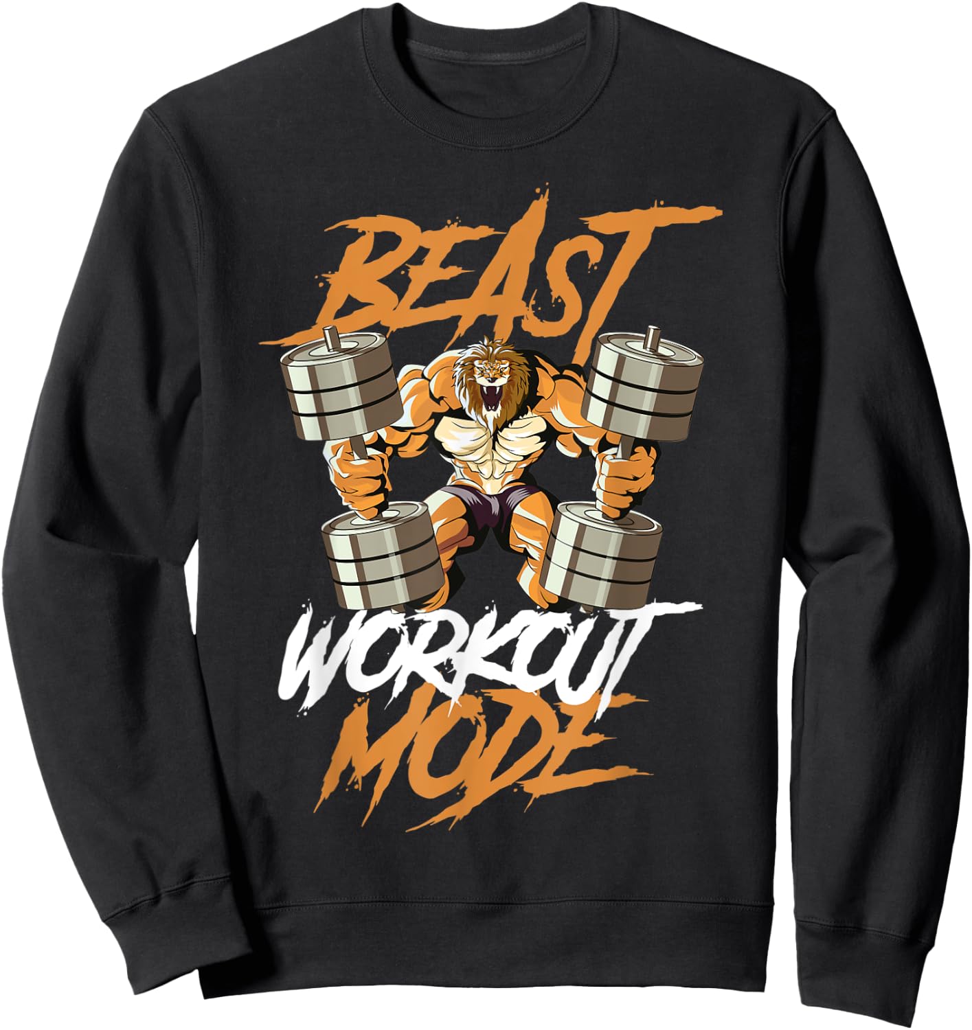 Lion Beast Workout Mode Lifting Weights Muscle Fitness Gym Sweatshirt - Sweatshirt | Black