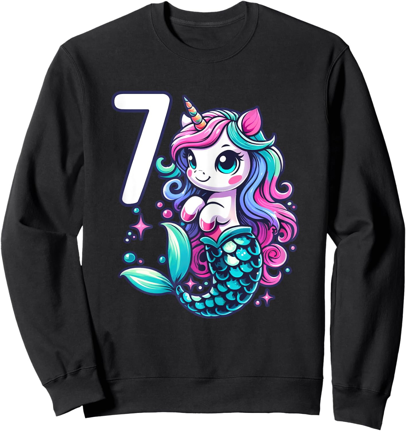 Unicorn Mermaid 7th Birthday 7 Year Old Party Girls Outfit Sweatshirt - Sweatshirt | Black