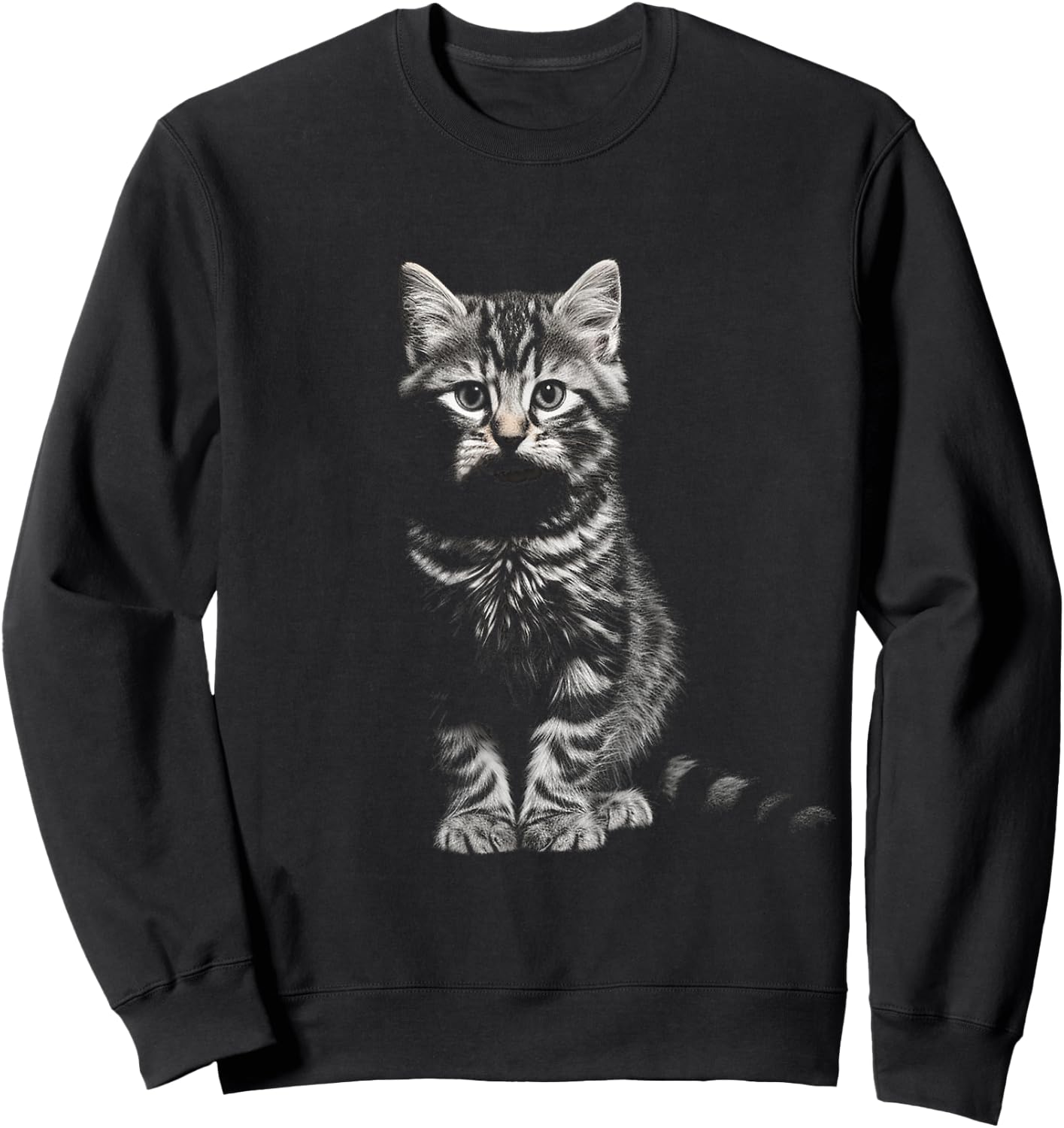Cat Portrait Illustration Animal Art Graphic Motif Cat Sweatshirt - Sweatshirt | Black