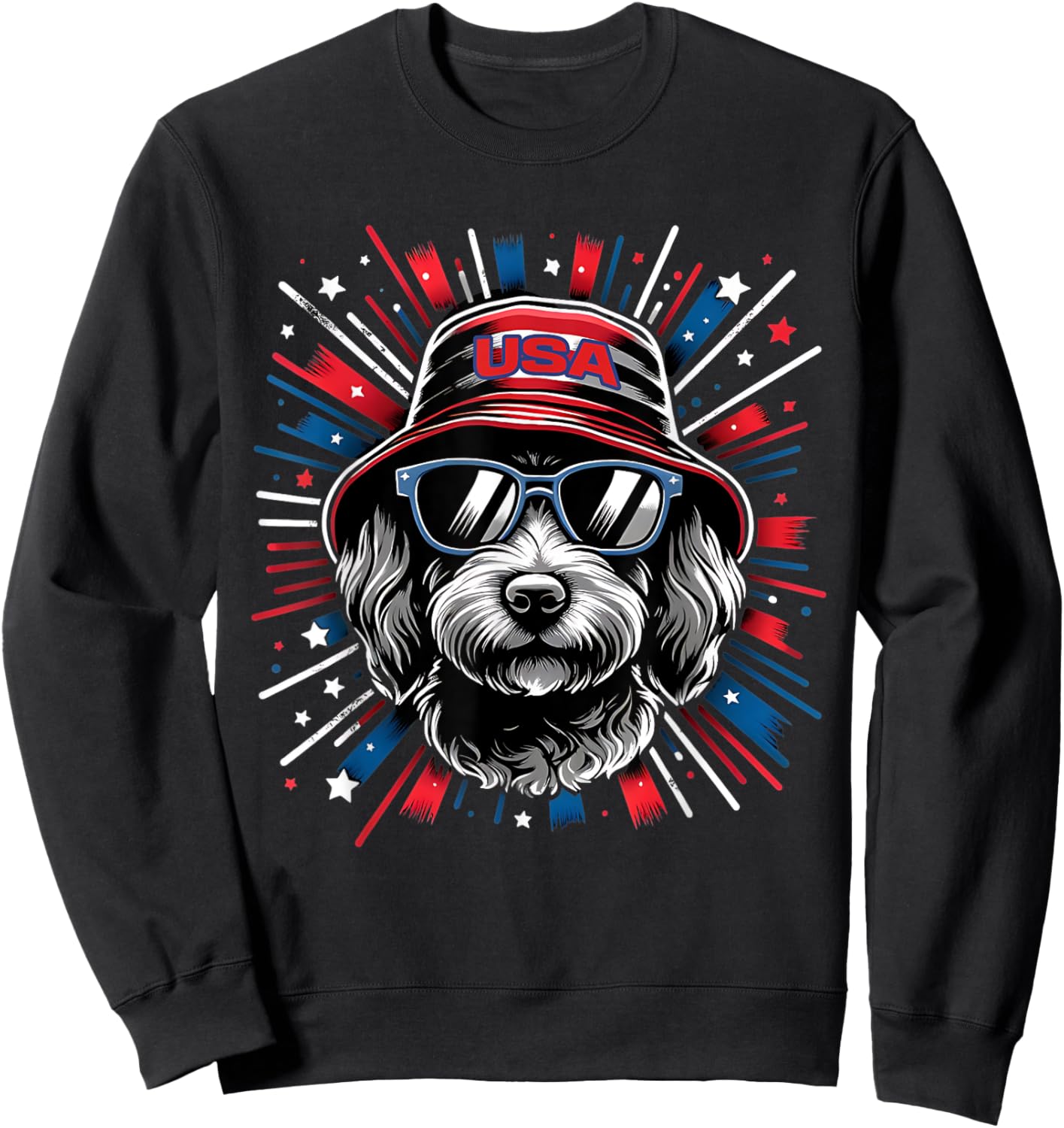 Flag Patriotic USA 4th Of July Cool Dog Lover Mini Doodle Kids Men Sweatshirt - Sweatshirt | Black
