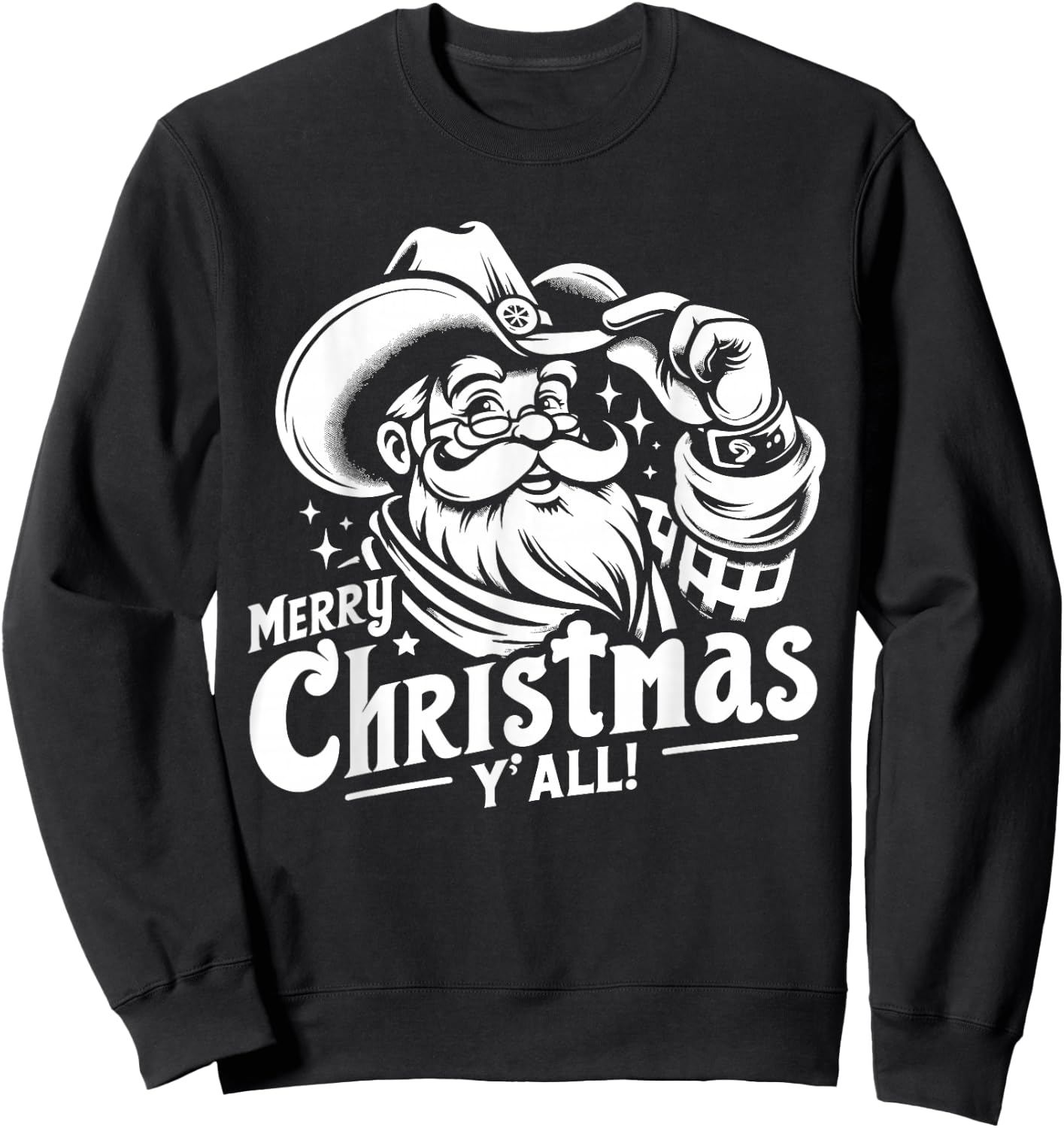 Cowboy Santa Merry Christmas Yall Western Sweatshirt - Sweatshirt | Black