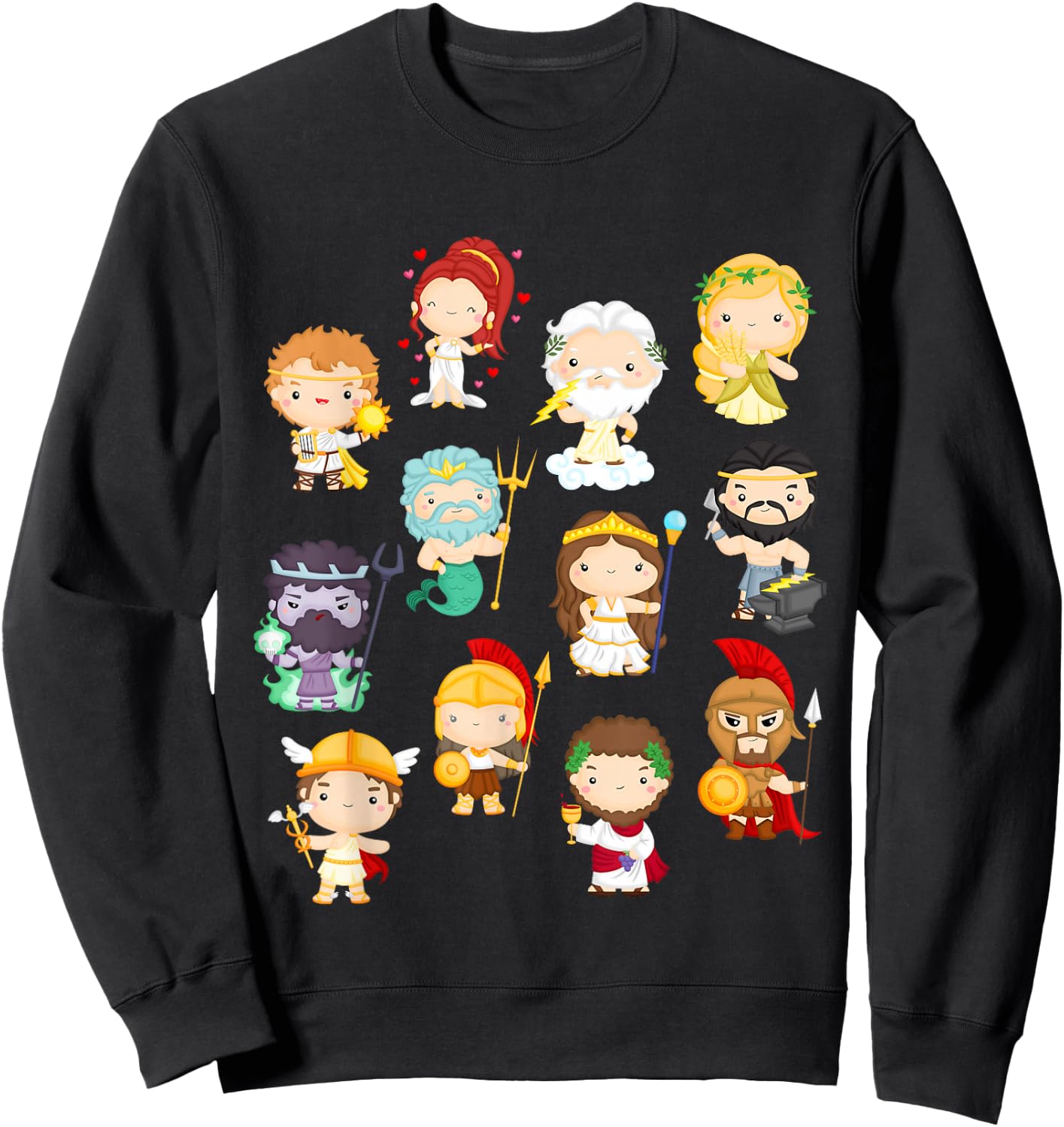 Legendary Cartoon Greek Gods & Goddesses: Kids and Adults Sweatshirt - Sweatshirt | Black