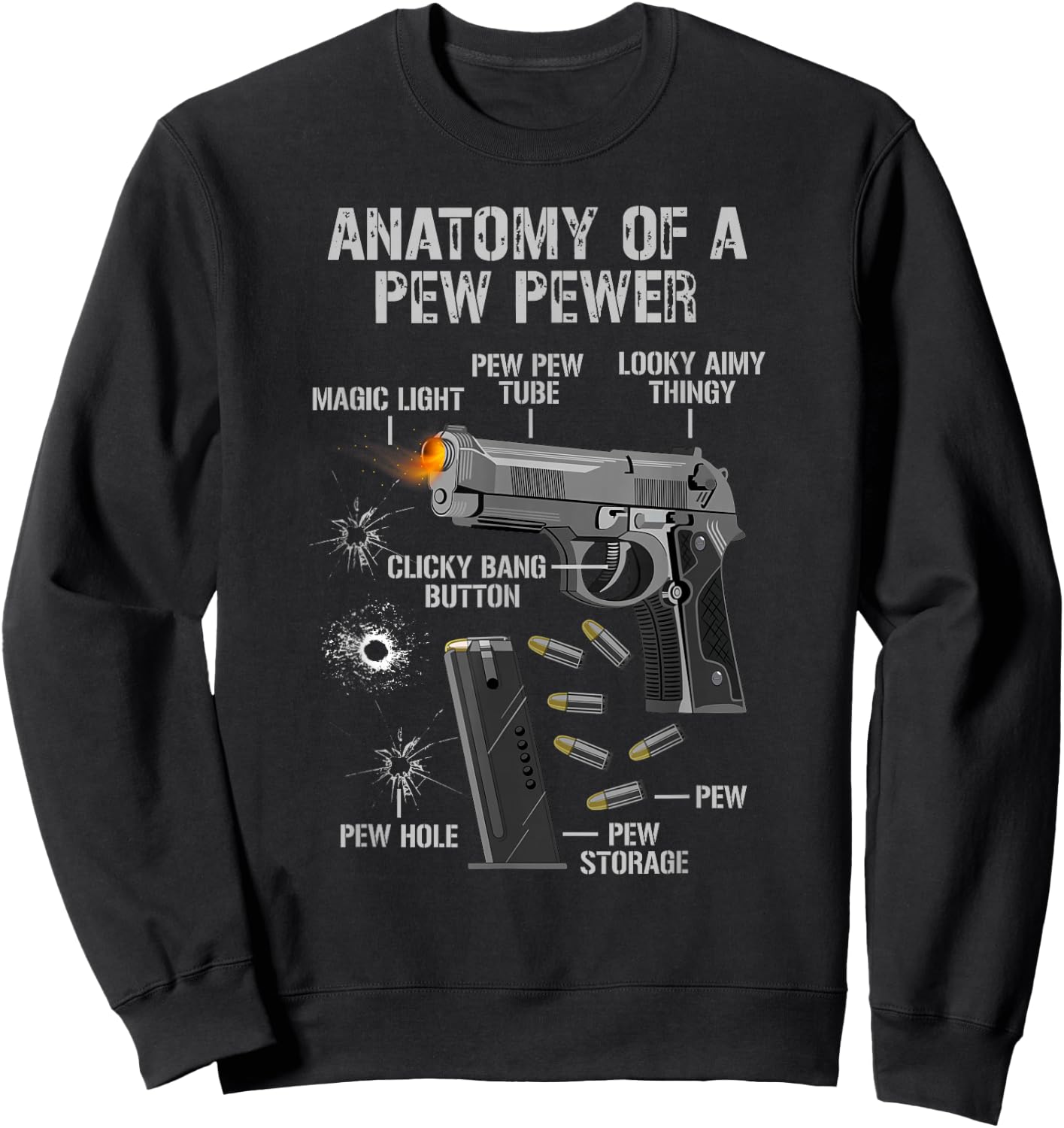Anatomy Of A Pew Pewer - Funny Gun Second Amendment Saying Sweatshirt - Sweatshirt | Black
