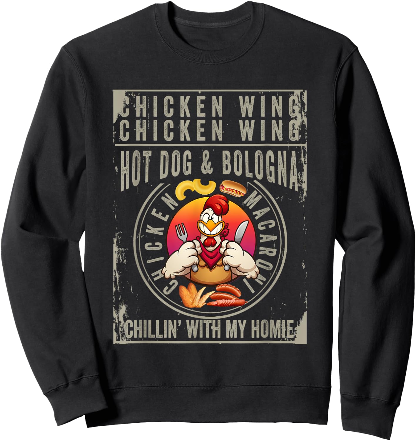 Cooked Chicken Wing Chicken Wing Hot Dog Bologna Macaroni Men Women Kids Sweatshirt - Sweatshirt | Black