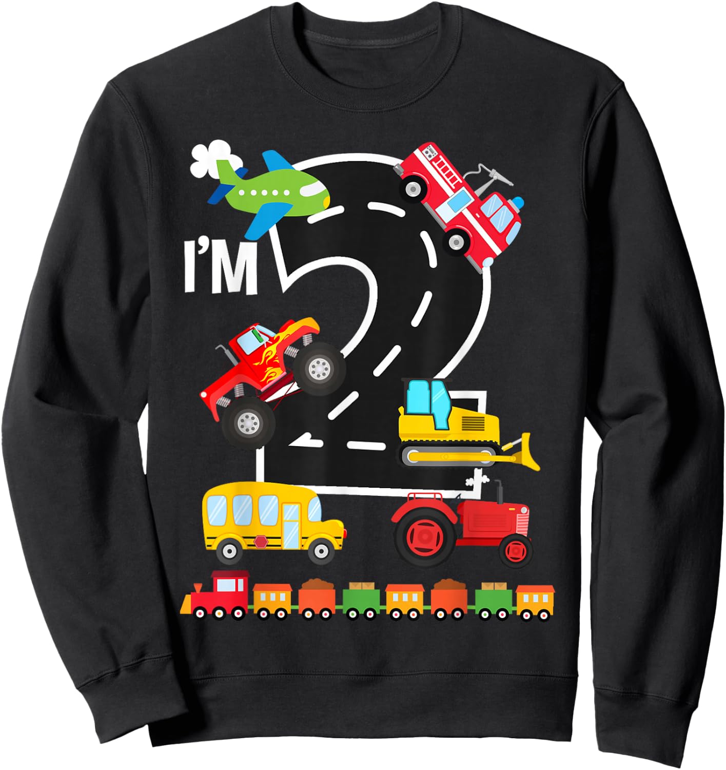I'm 2 2nd Birthday Trucks Vehicles Transportation Train Sweatshirt - Sweatshirt | Black