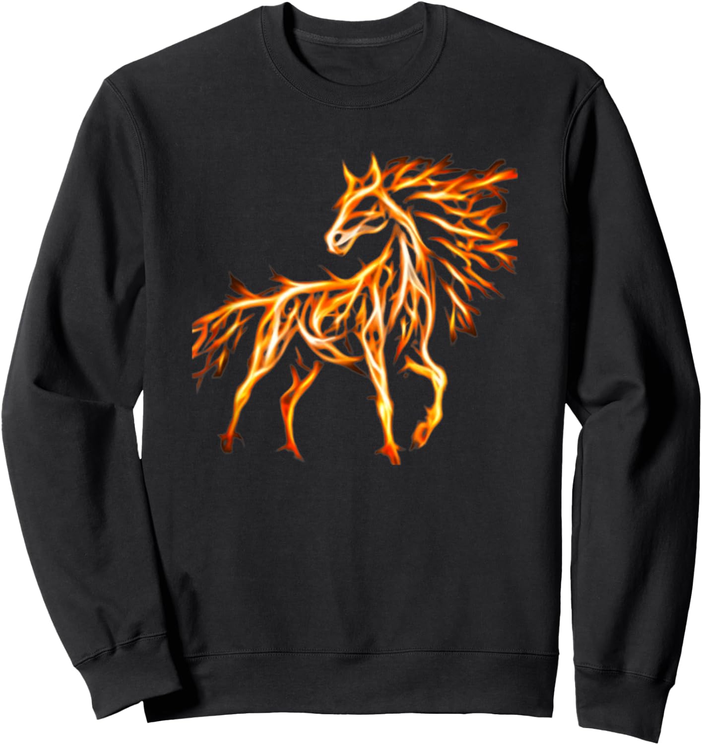 Horse Fire Orange Flame Pony Equine Animal Yellow Sweatshirt - Sweatshirt | Black
