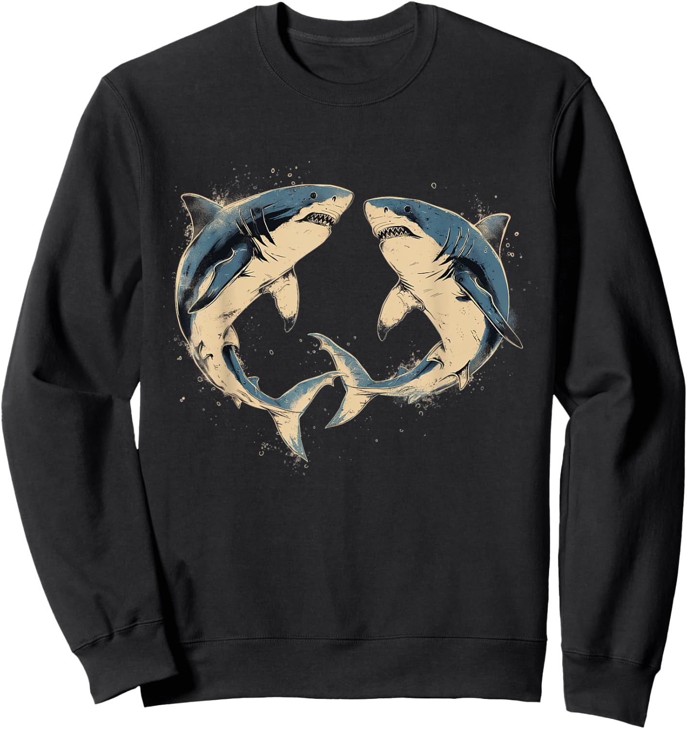 Vintage Shark Silhouette Hammerhead Shark Tiger Shark Heart Sweatshirt - Sweatshirt | Black