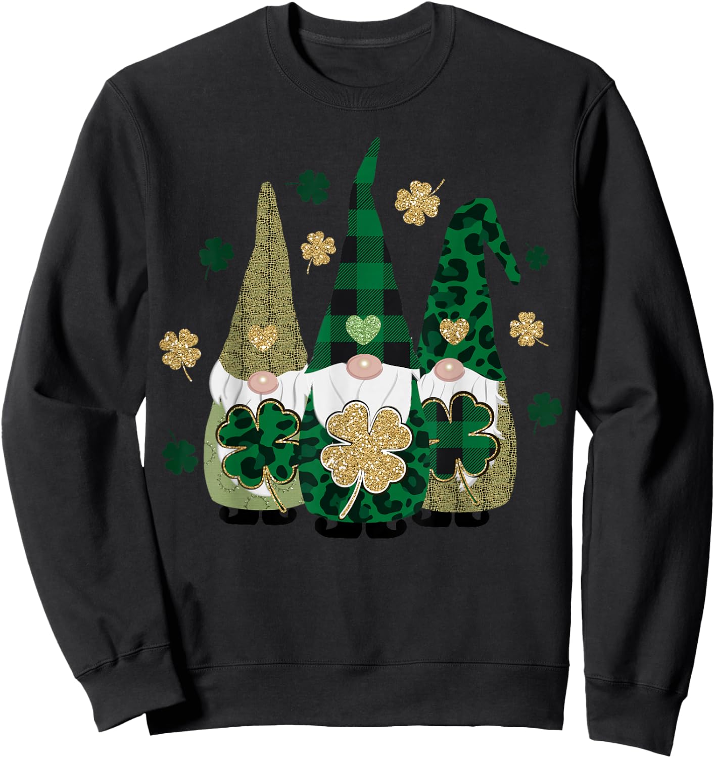 Irish Gnome St Patricks Day Shamrock Shirt Lucky Leprechauns Sweatshirt - Sweatshirt | Black
