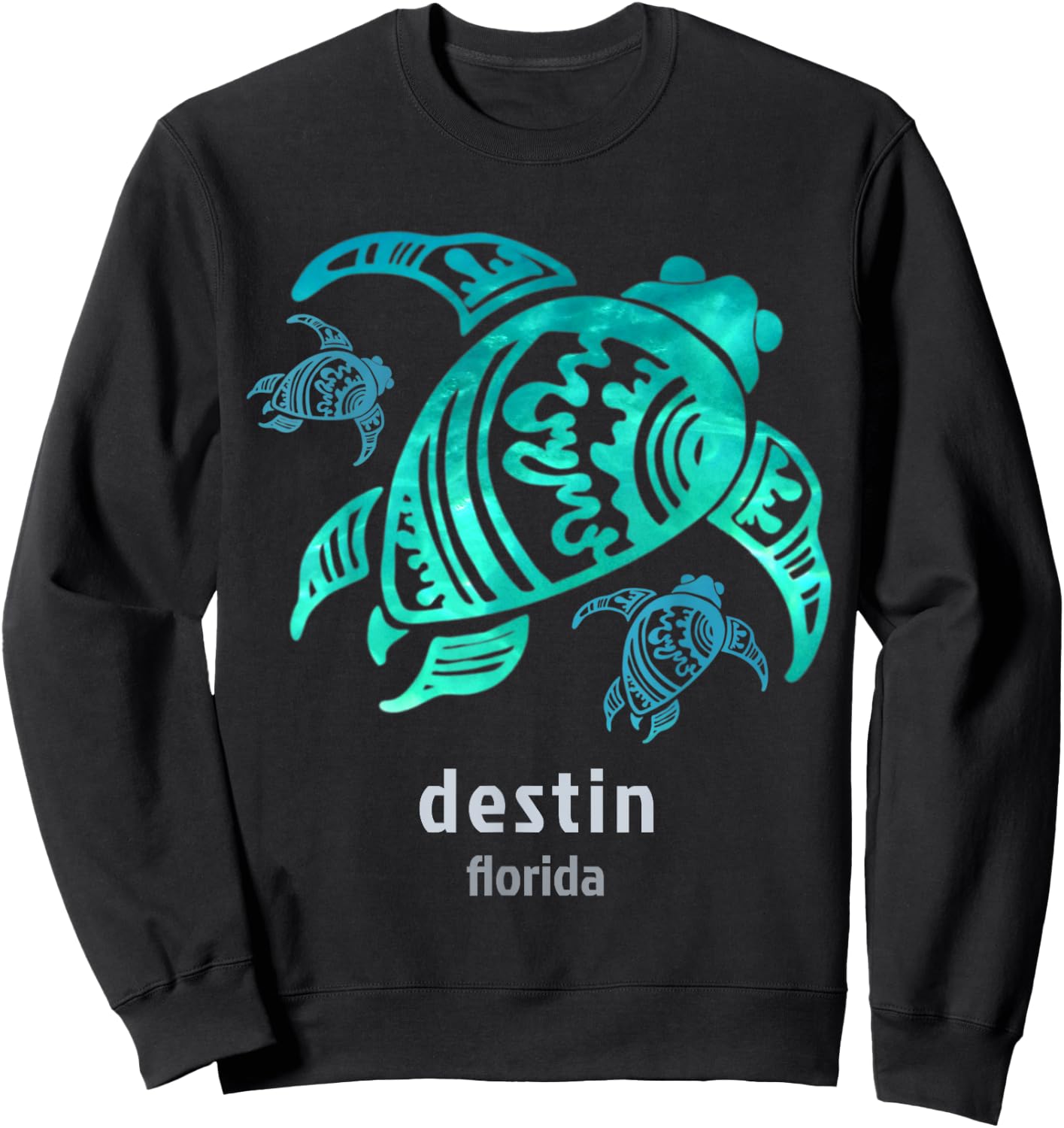 Destin Florida Sea Blue Tribal Turtle Sweatshirt - Sweatshirt | Black