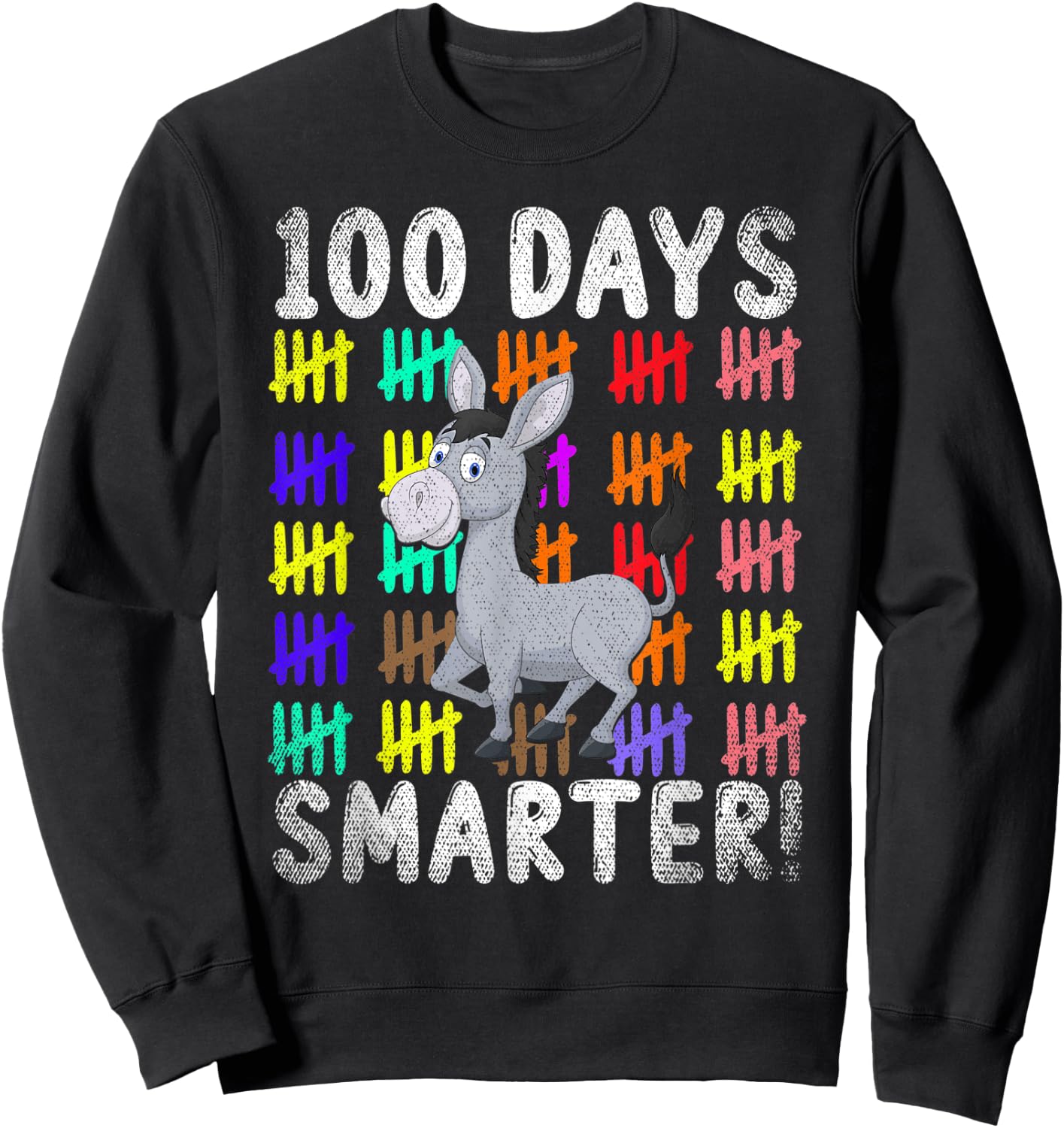 100 Days Smarter Cute Animal Donkey 100 Days Of School Sweatshirt - Sweatshirt | Black