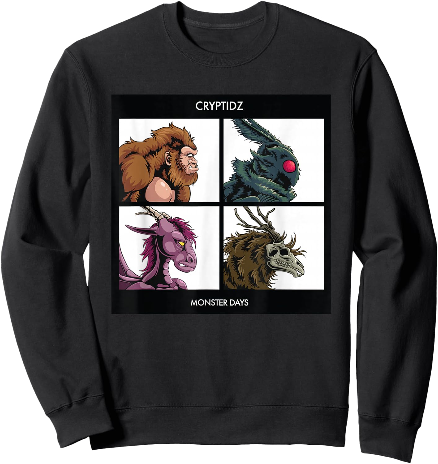 Cryptids Monster Days Bigfoot Mothman Jersey Devil Wendigo Sweatshirt - Sweatshirt | Black