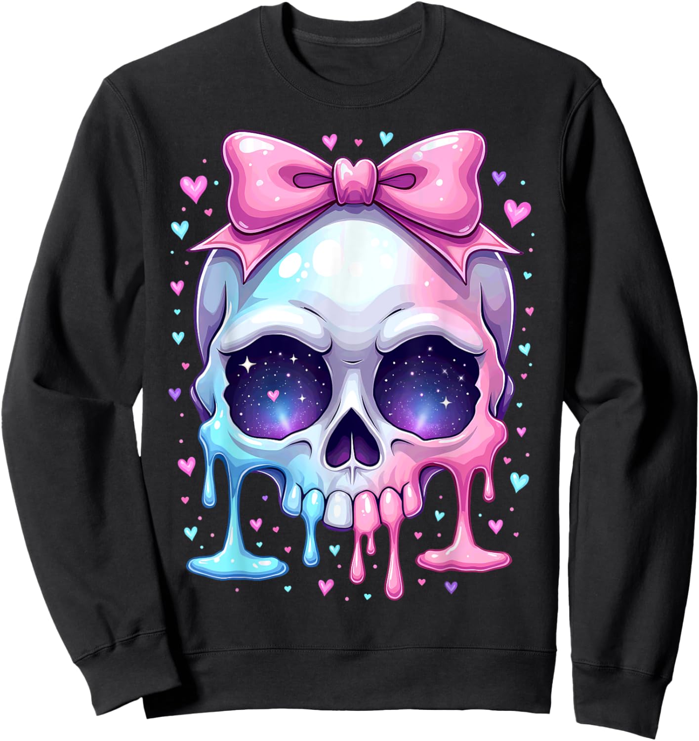 Kawaii Pastel Goth Creepy Bowtie Girl Skull Halloween Sweatshirt - Sweatshirt | Black