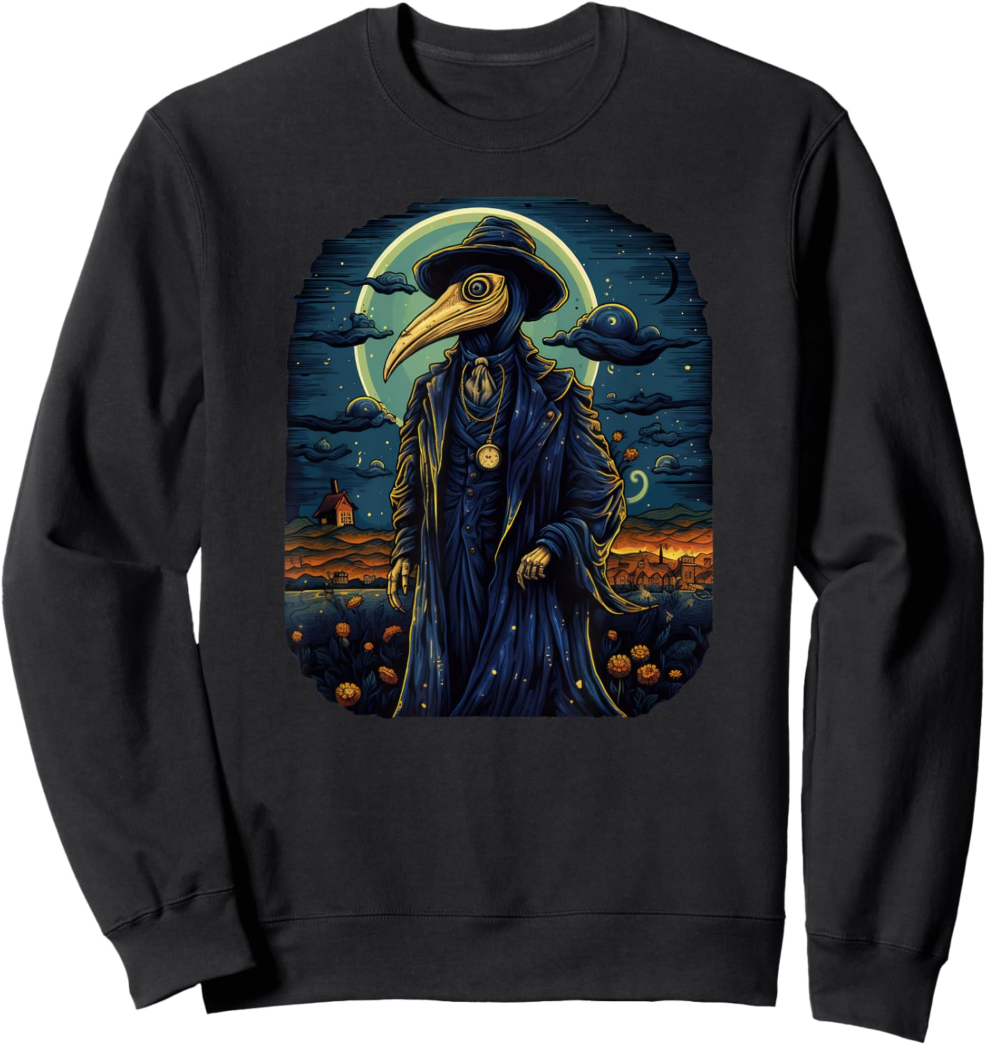 Funny Plague Doctor Starry Night Van Gogh leeches medical Sweatshirt - Sweatshirt | Black