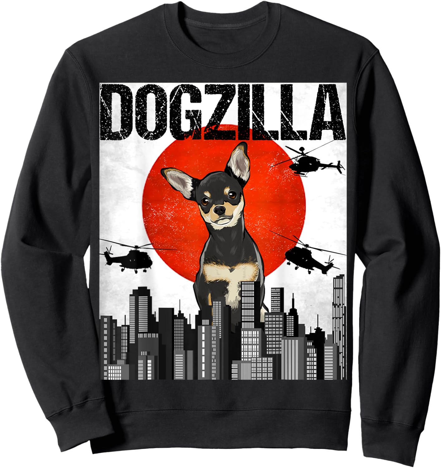 Funny Vintage Japanese Dogzilla Black Chihuahua Sweatshirt - Sweatshirt | Black