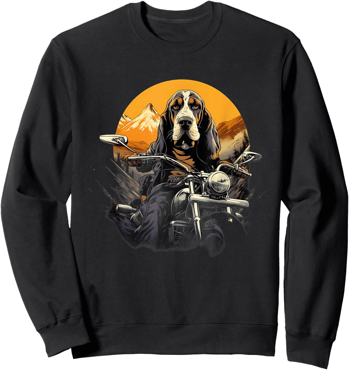 Biker Basset Hound Dog Riding Motorcycle Sweatshirt - Sweatshirt | Black