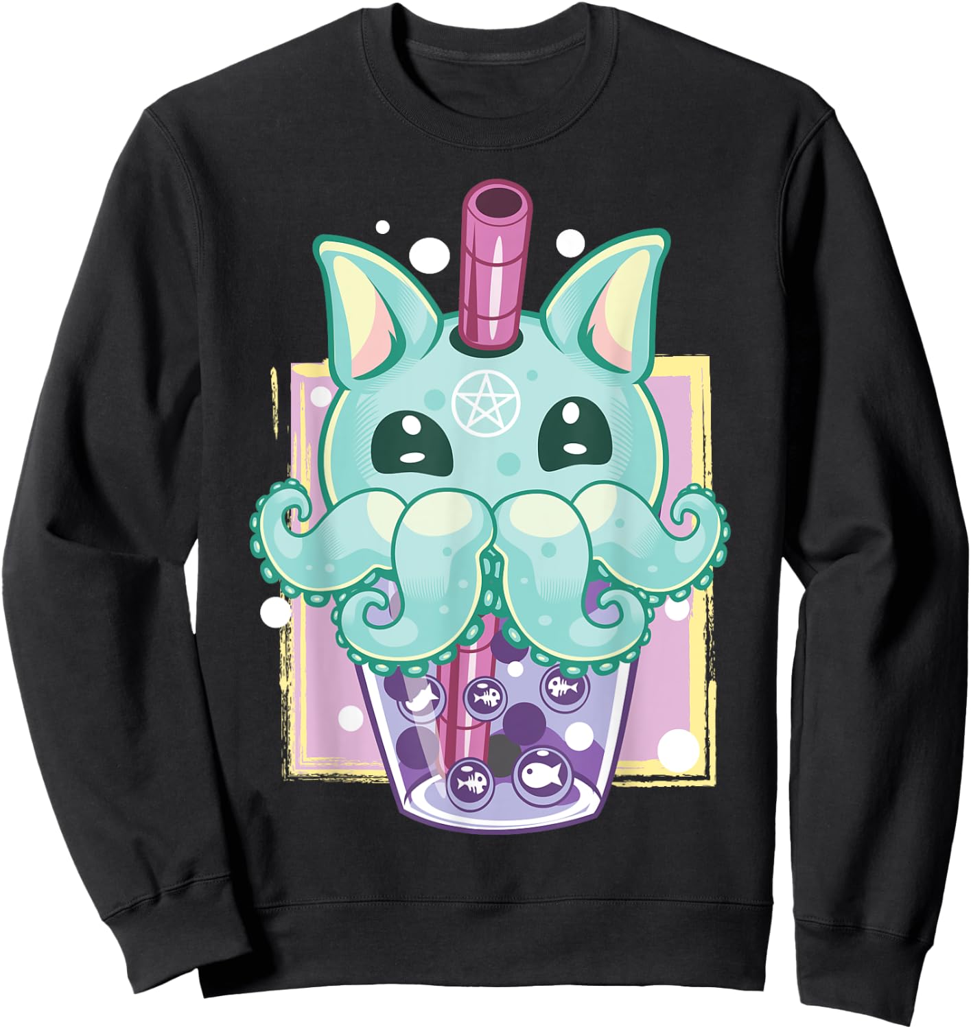 Kawaii Pastel Goth Creepy Creature Boba Bubble Tea Vaporwave Sweatshirt - Sweatshirt | Black