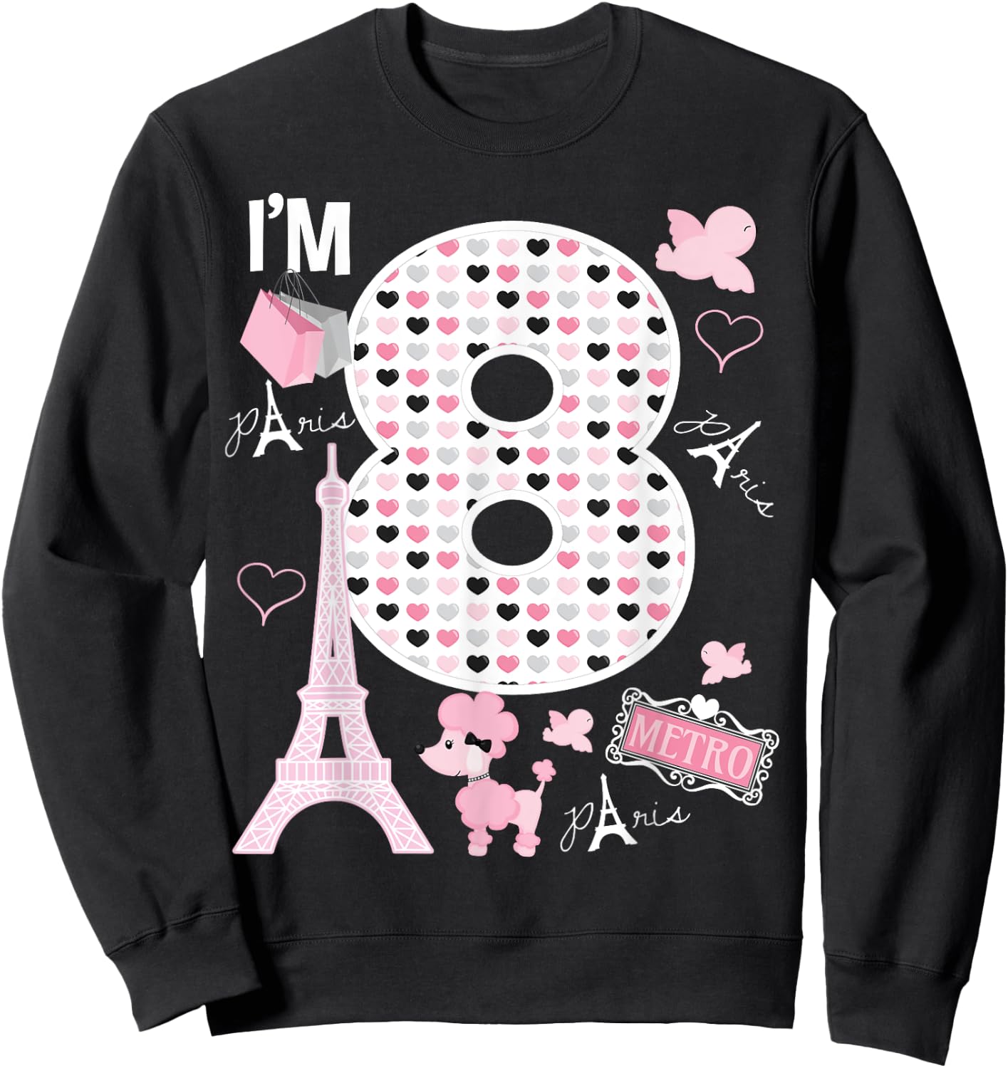 Paris 8th Birthday Girl Paris 8 Year Old Matching Family Sweatshirt - Sweatshirt | Black