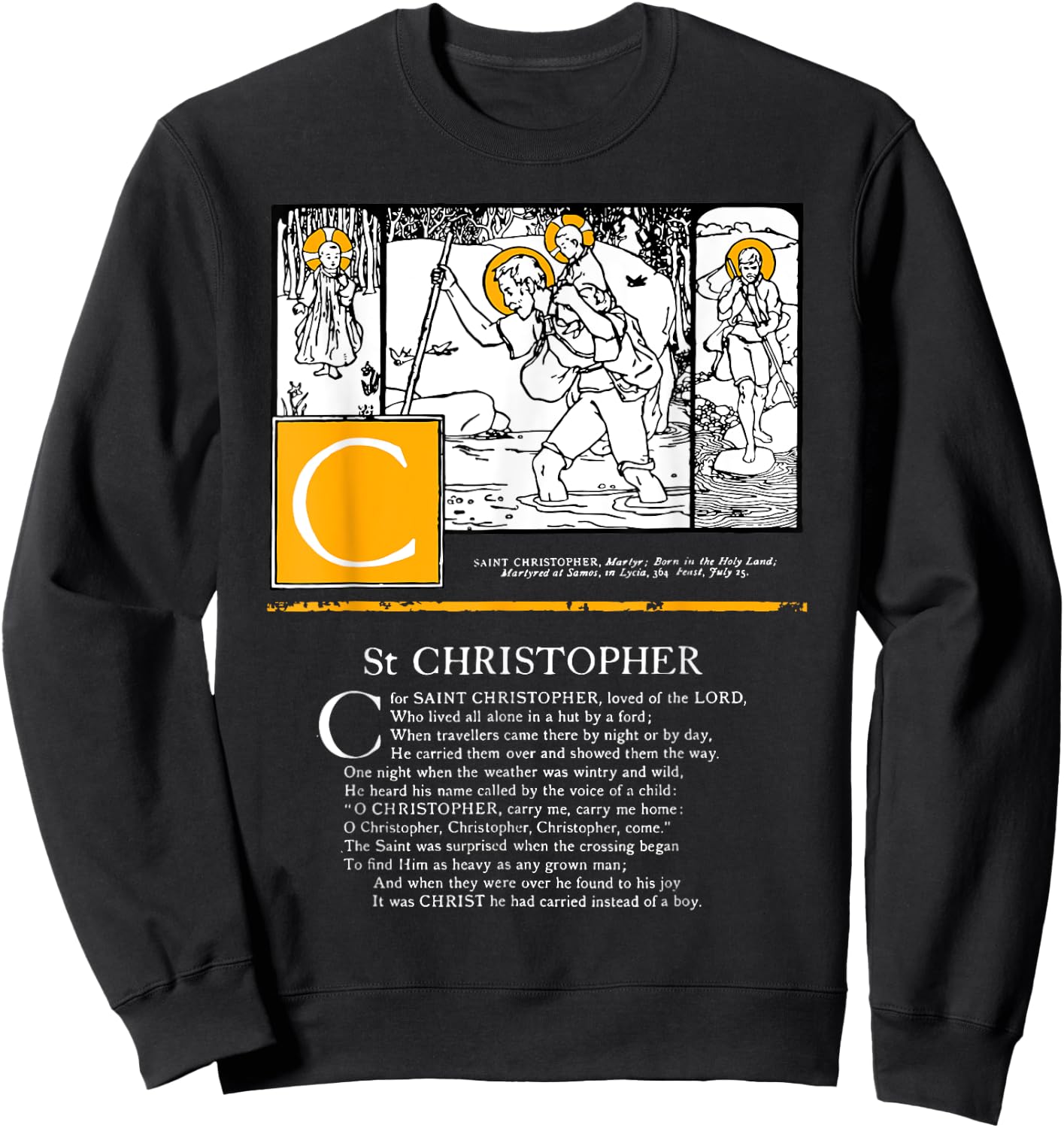 Saint Christopher Protect Us Safety Saint Alphabet Catholic Sweatshirt - Sweatshirt | Black
