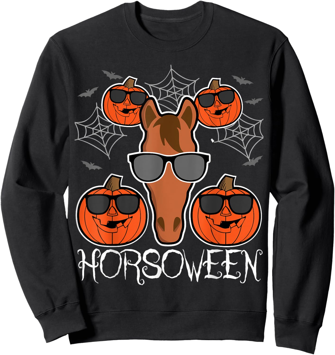 Horsoween - Pumpkin Pony with Glasses Horse Halloween Sweatshirt - Sweatshirt | Black