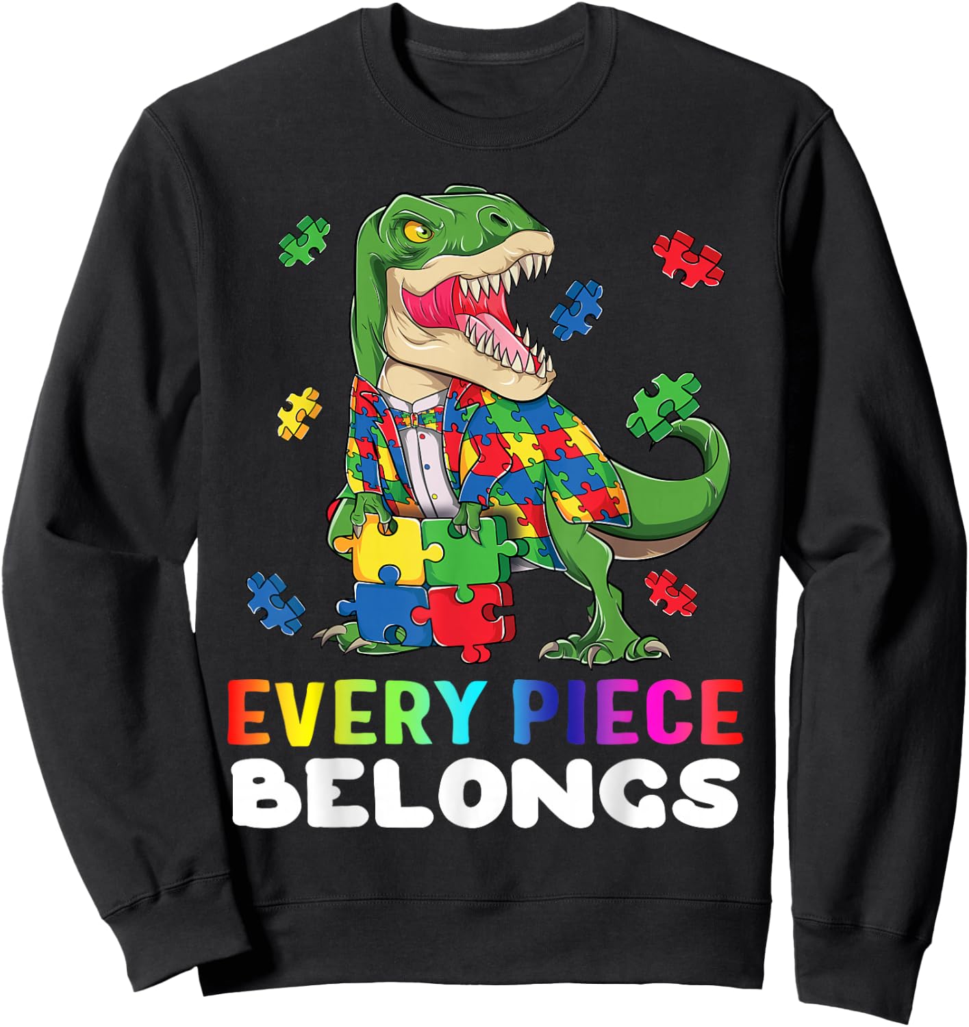 T rex Dinosaur Puzzle Piece Autism Awareness Boys Kids Gift Sweatshirt - Sweatshirt | Black