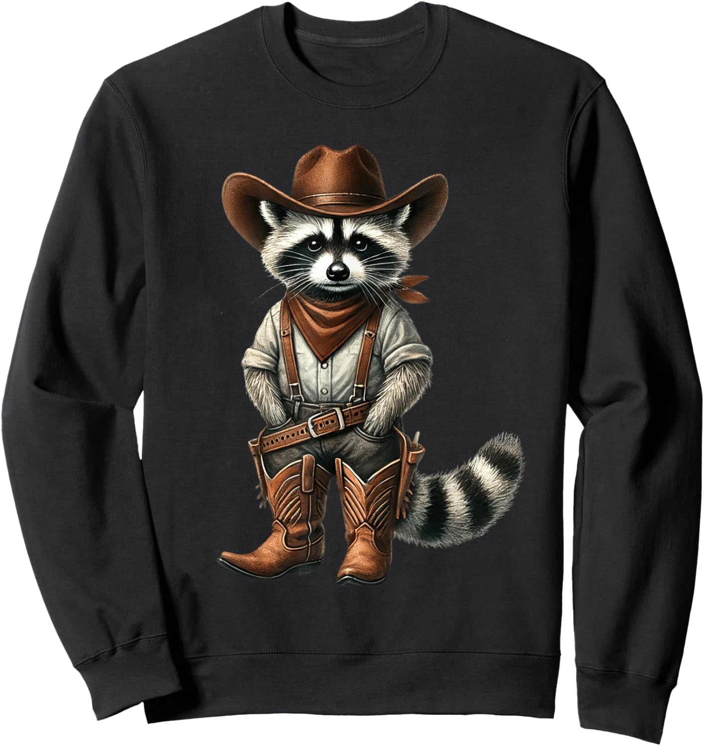 Vintage Raccoon Cowboy Funny Trash Cat Panda Western Country Sweatshirt - Sweatshirt | Black