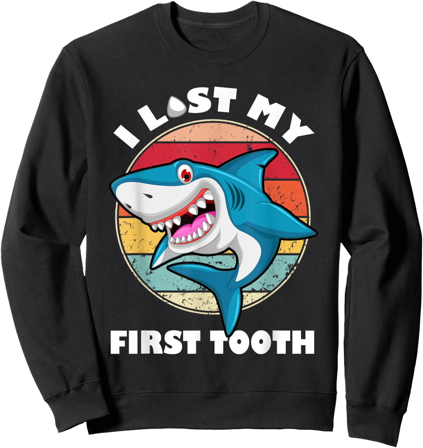 Funny Tooth Vintage Shark I Lost My First Tooth Kids Sweatshirt - Sweatshirt | Black
