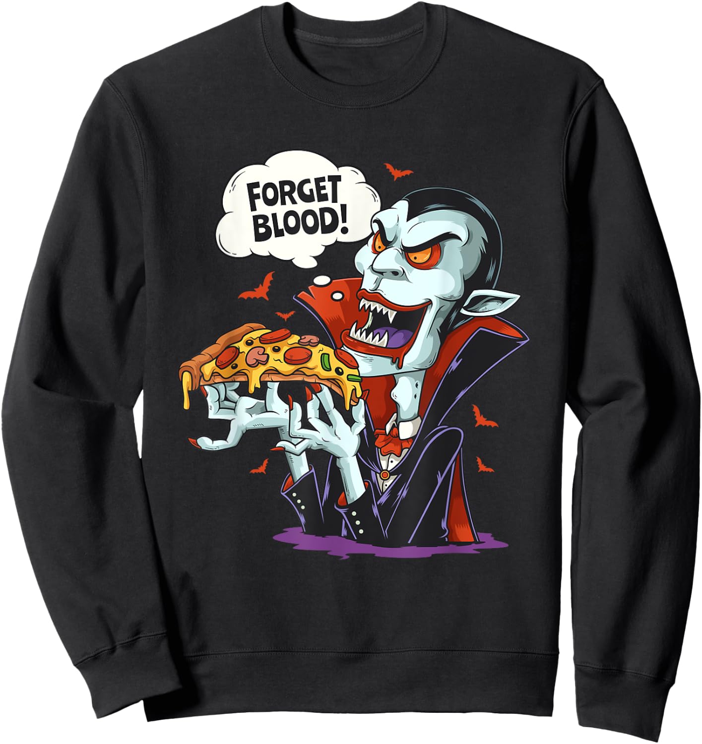 Funny Vampire Eating Pizza Halloween Lounger Costume Sweatshirt - Sweatshirt | Black