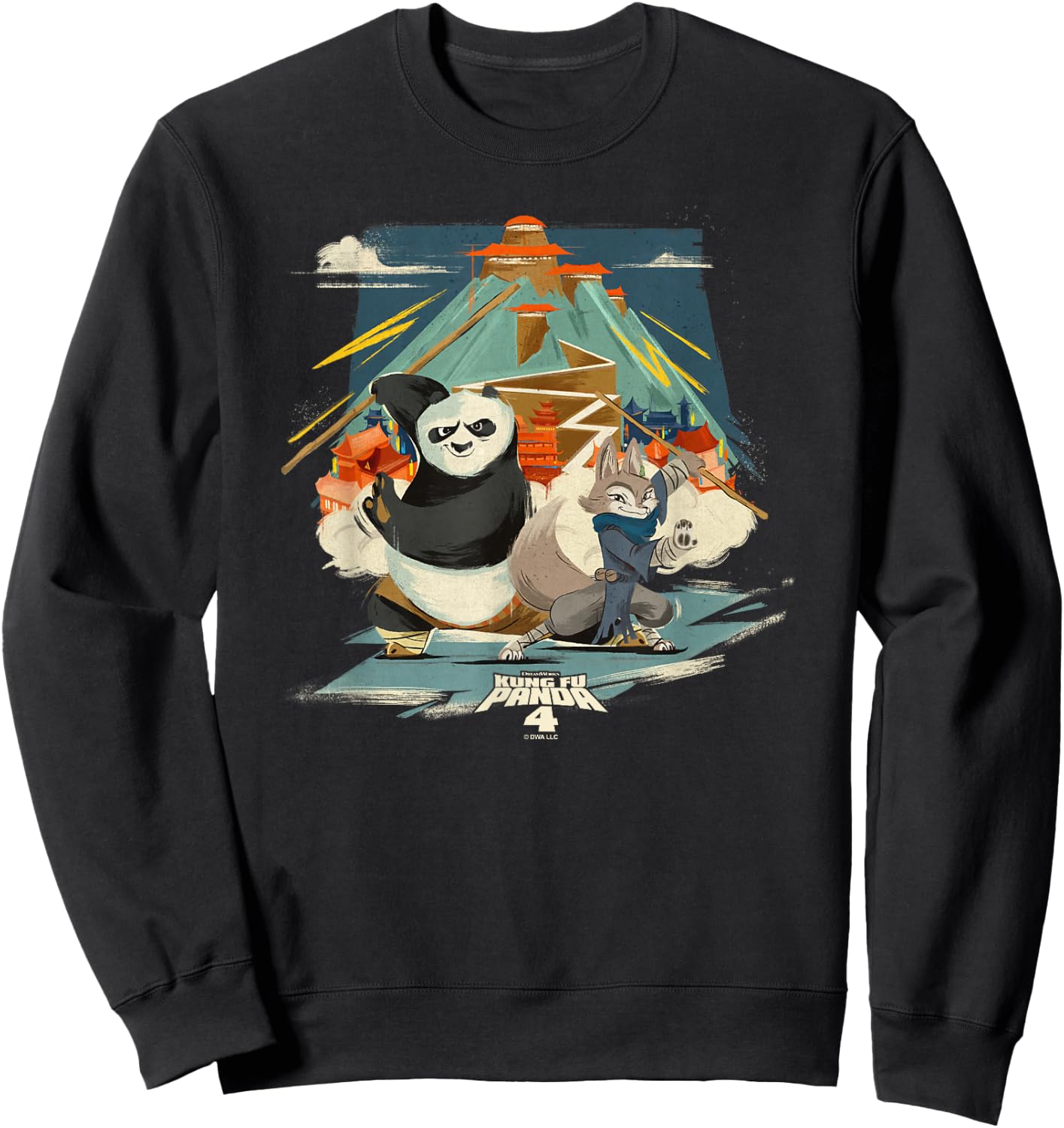 Kung Fu Panda 4 Po & Zhen Valley Of Peace Vintage Portrait Sweatshirt - Sweatshirt | Black
