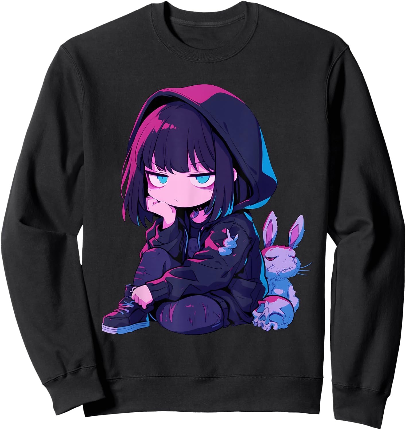 E-Girl Cute Anime Girl Goth Bunny Grunge Edgy Outfit Sweatshirt - Sweatshirt | Black