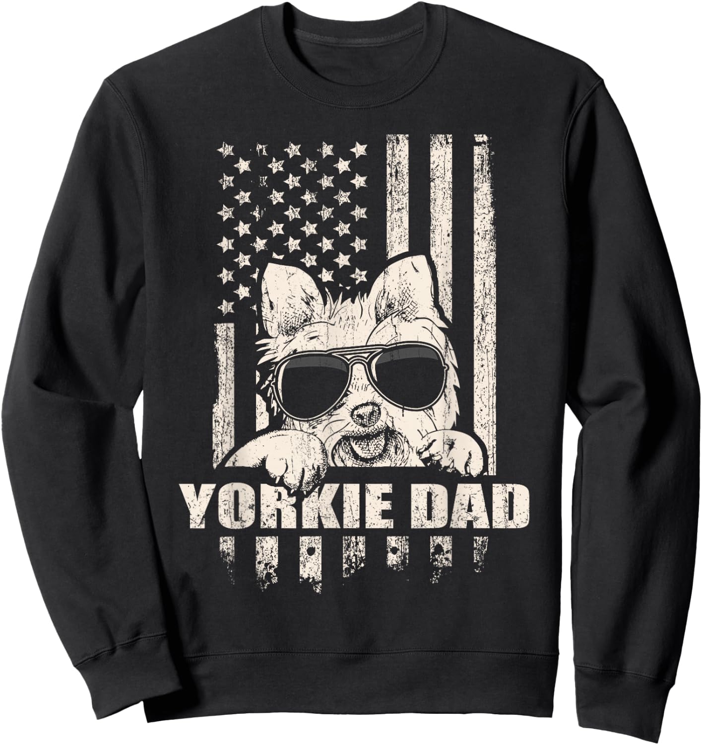 Yorkie Dad Cool Vintage Retro Proud American Sweatshirt - Sweatshirt | Black