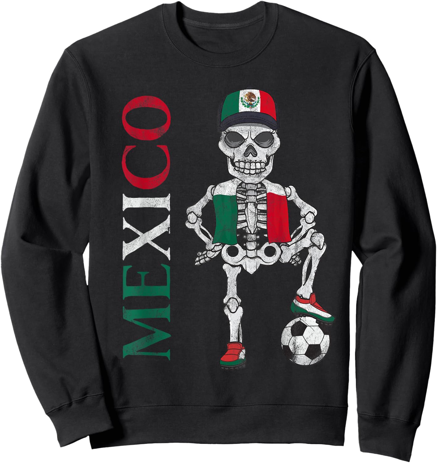 Mexico Soccer Skeleton Fan Flag Team Sweatshirt - Sweatshirt | Black
