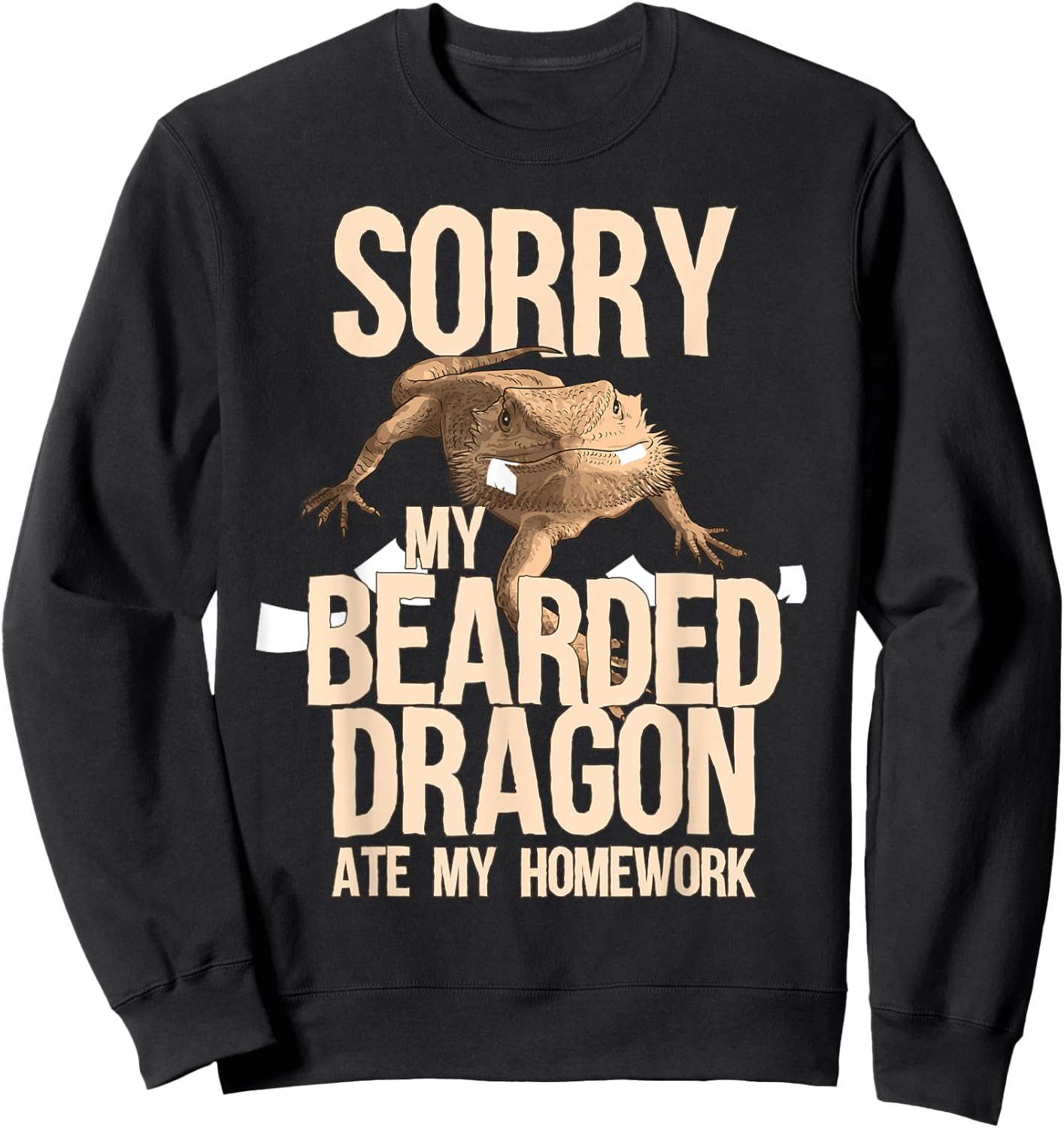 Funny Bearded Dragon Gift Men Women Kid Cool Homework Gag Sweatshirt - Sweatshirt | Black