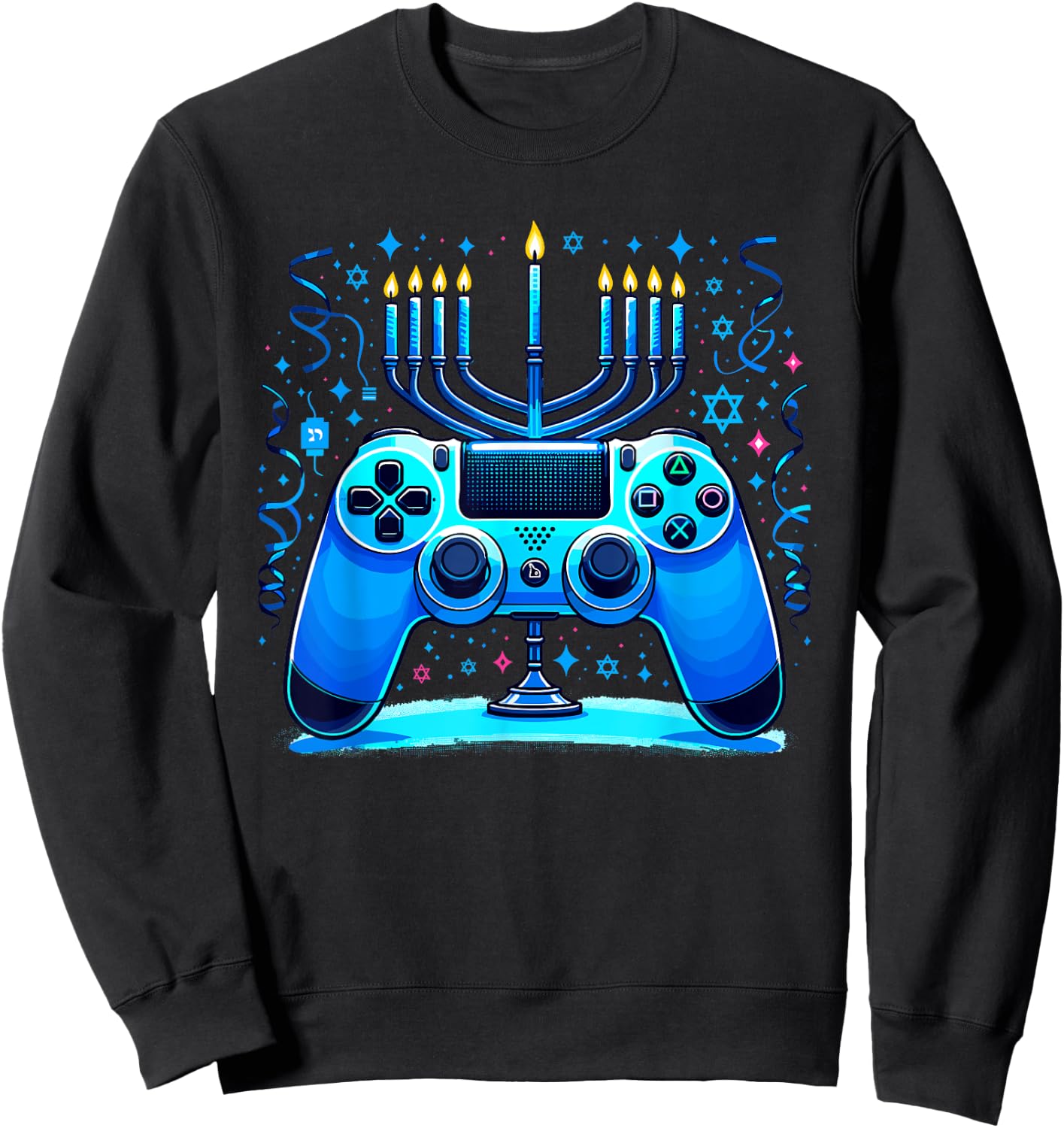 Jewish Video Game Console Gamer Hanukkah Chanukah Menorah Sweatshirt - Sweatshirt | Black
