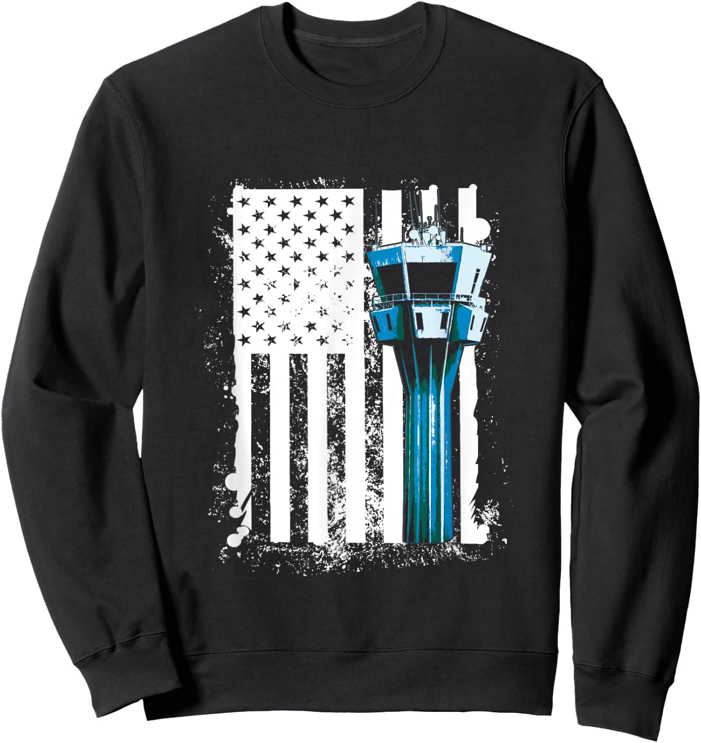 Air Traffic Controller US Flag ATC Flight Control Sweatshirt - Sweatshirt | Black
