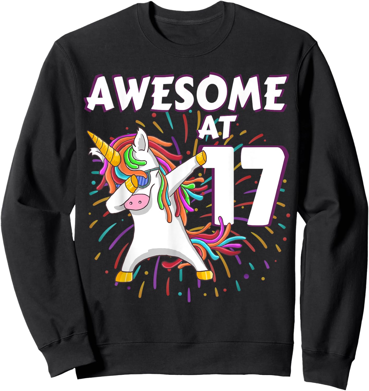 Unicorn Dabbing 17th Birthday Shirt for 17 Year Old Teenager Sweatshirt - Sweatshirt | Black