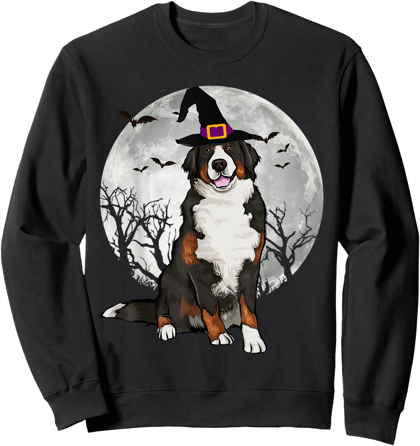 Scary Bernese Mountain Dog Witch Hat Halloween Women Sweatshirt - Sweatshirt | Black