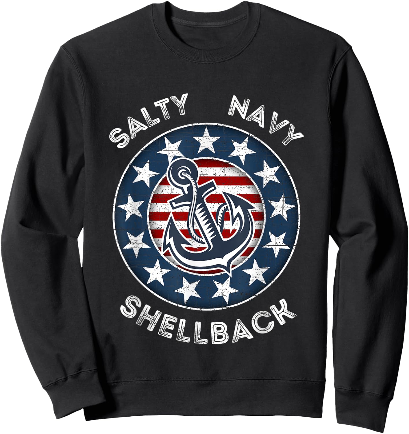 Navy Salty Shellback American Flag and Anchor Sweatshirt - Sweatshirt | Black