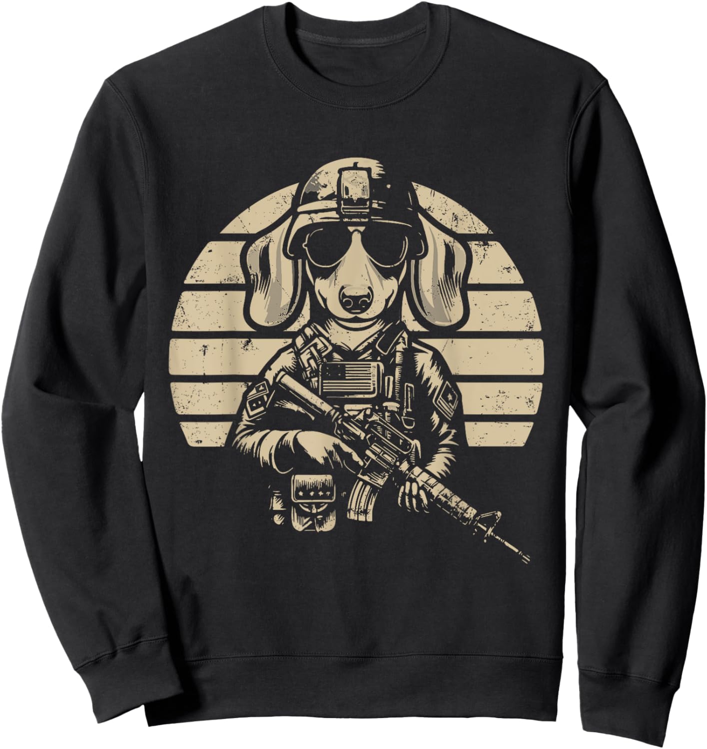 Dachshund Sunglasses Costume Owner Proud Soldier Veteran Sweatshirt - Sweatshirt | Black