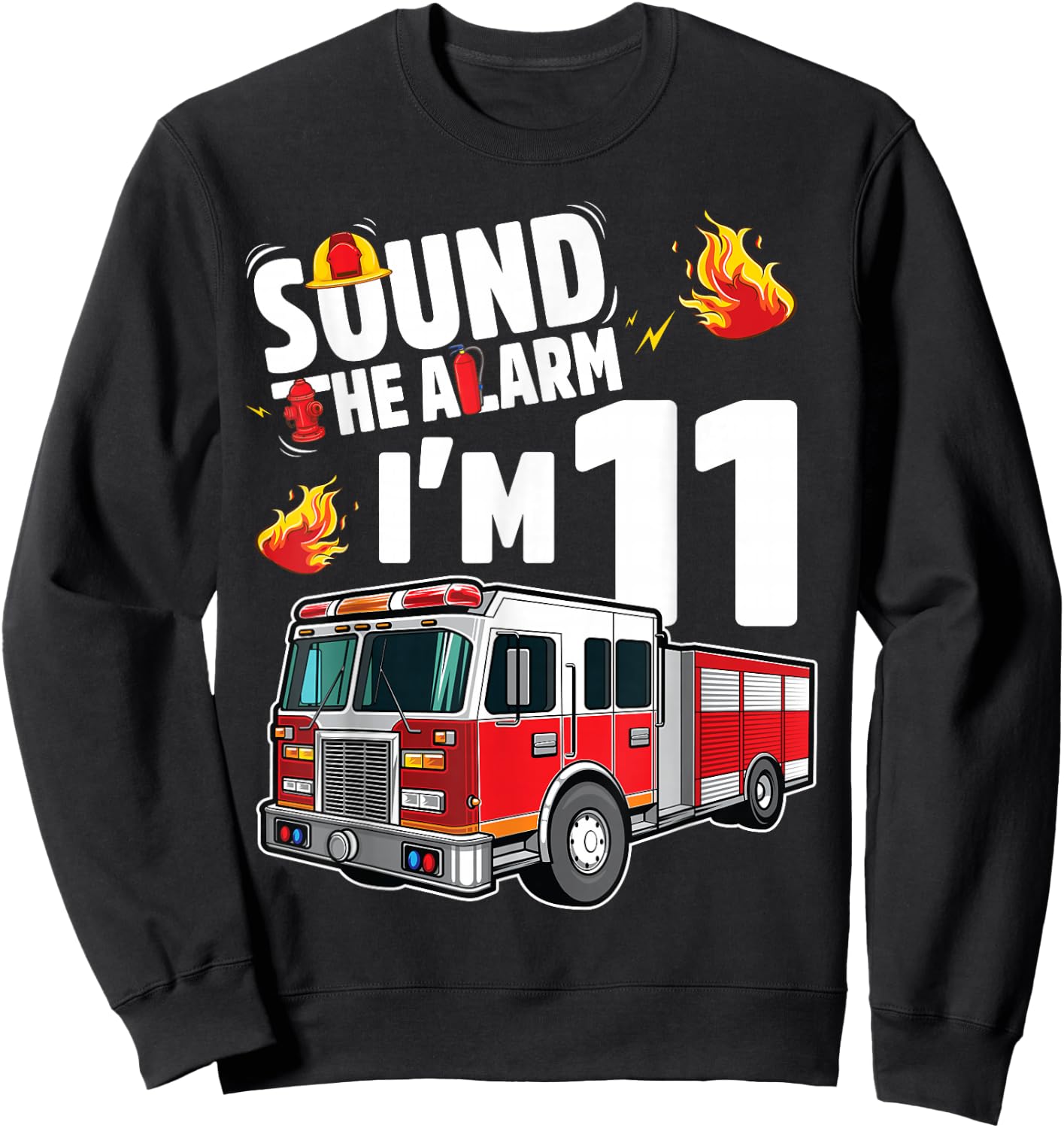 Fire Truck 11th Birthday Boy Firefighter 11 Year Old Sweatshirt - Sweatshirt | Black