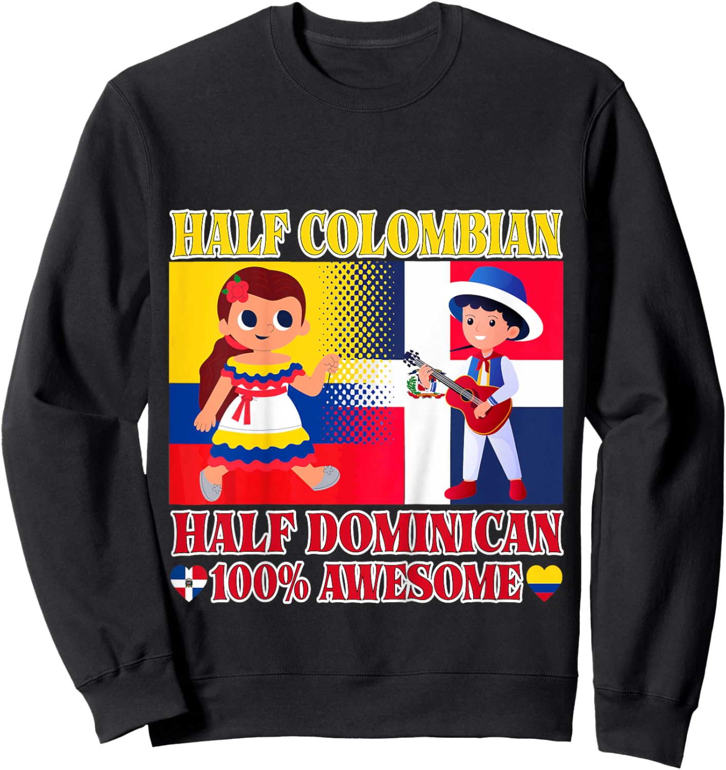 Half Colombian Half Dominican Republic Flag Toddler Girl Boy Sweatshirt - Sweatshirt | Black