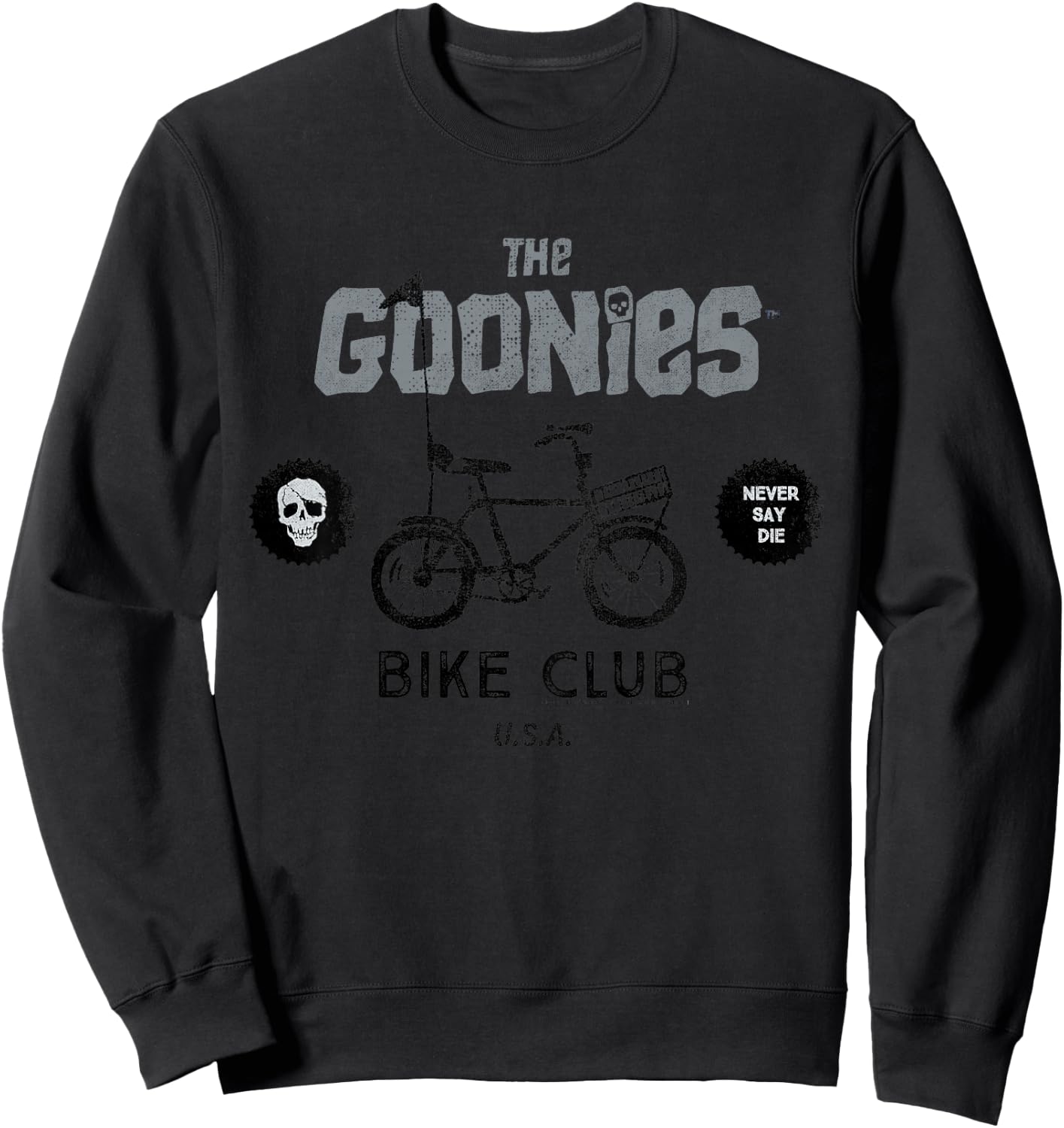 Kids The Goonies Bike Club Never Say Die Text Sweatshirt - Sweatshirt | Black