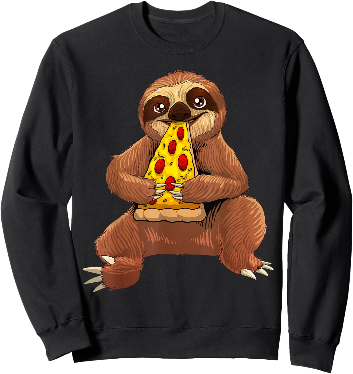 Funny Sloth Pizza Design Women Pepperoni Pizza Lover Sweatshirt - Sweatshirt | Black